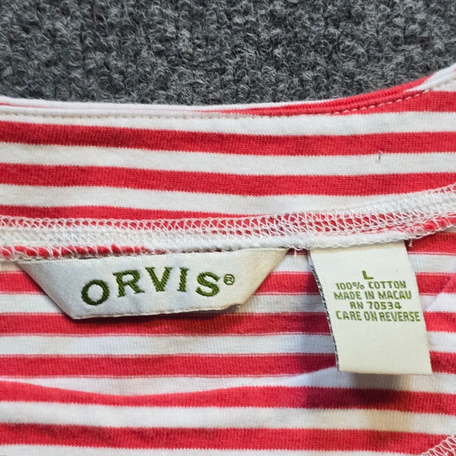 Orvis Orvis Top Women Large Red White Striped Round Neck Nautical Beach Coastal Casual Blouse Size L / US 10 / IT 46 - 3 Thumbnail