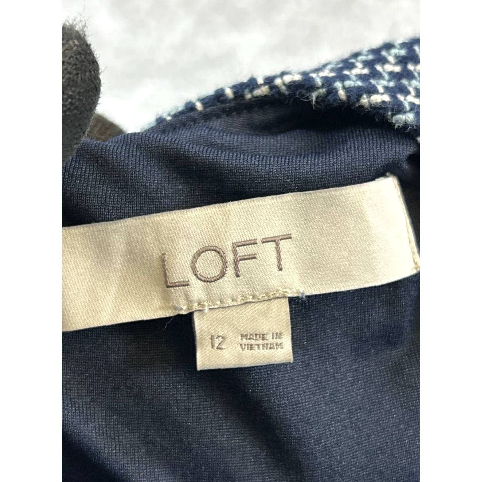 Loft LOFT Blue Knit Blouson Dress Womens 12 Casual Sleeveless Cotton Blend Knee Length Plaid Round Neck Zip Size XL / US 12-14 / IT 48-50 - 3 Thumbnail