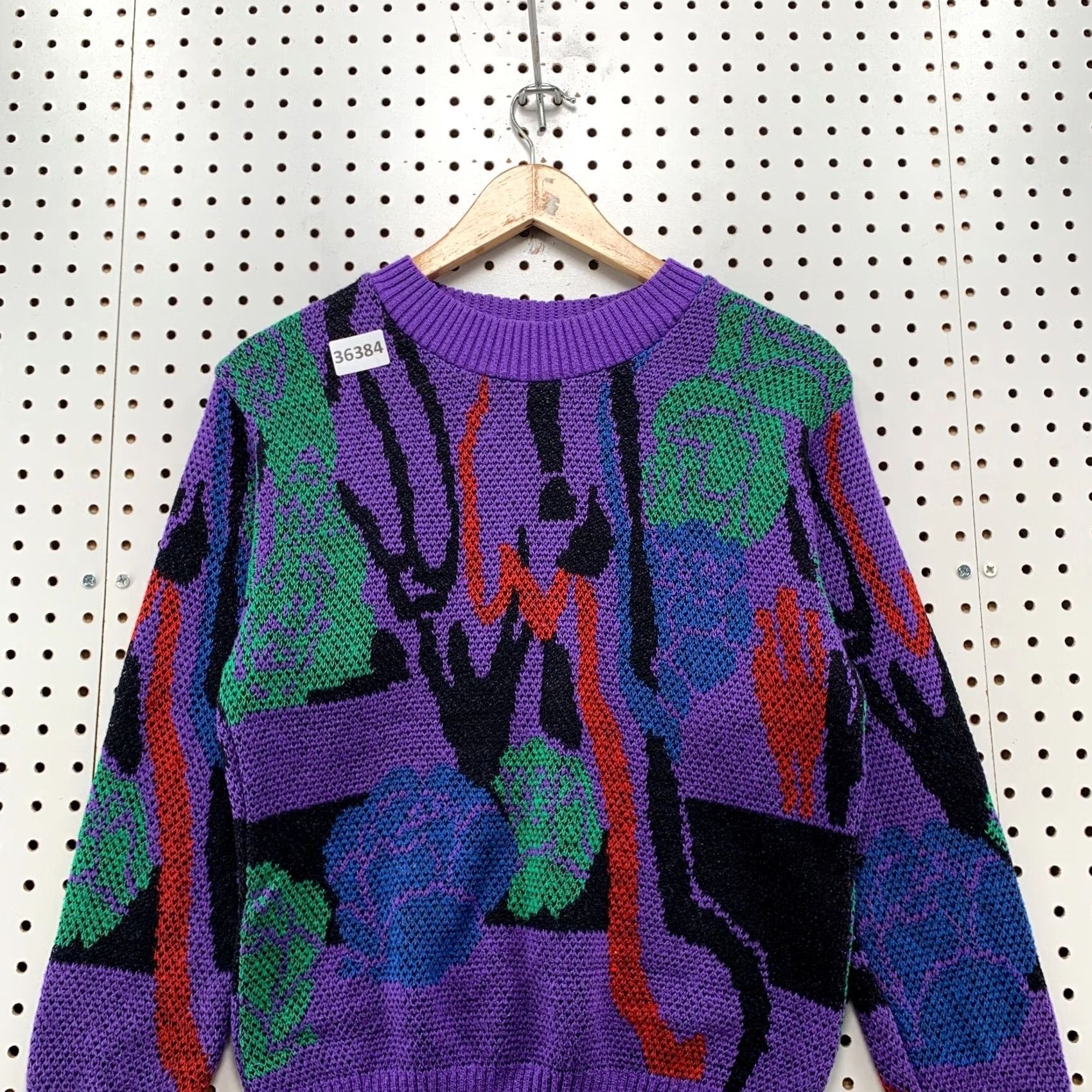 Vintage Vintage Aileen Sweater Small Purple Abstract Pattern Knit Made USA Womens Size S / US 4 / IT 40 - 2 Thumbnail