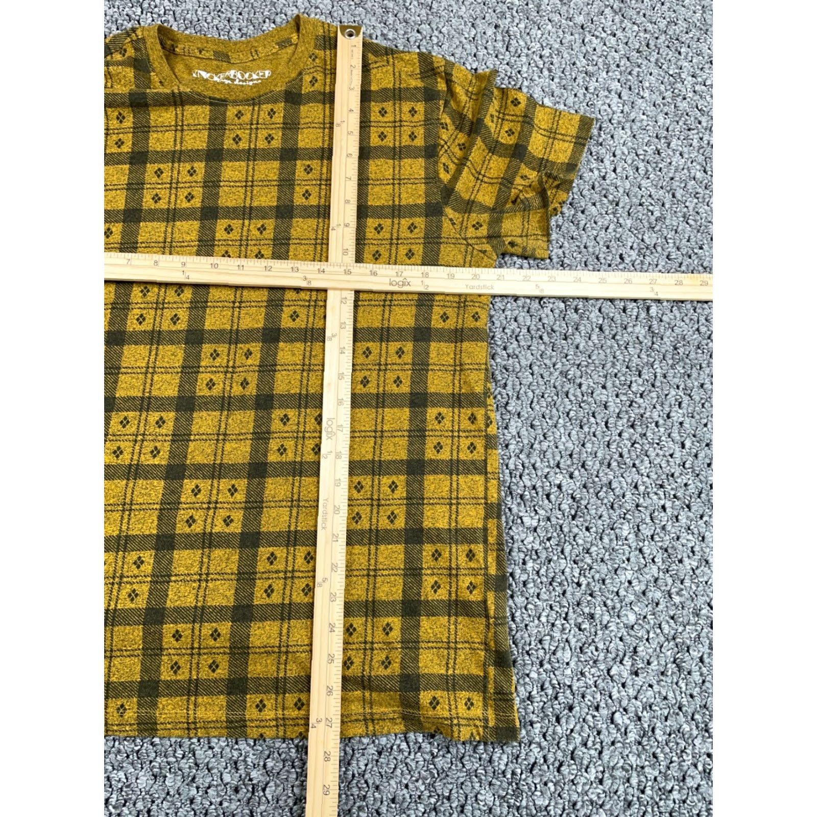 Vintage Knickerbocker T-Shirt Adult XL Dark Yellow Check Geometric Pattern Cotton Blend 90s Retro Mens Size US XL / EU 56 / 4 - 5 Thumbnail