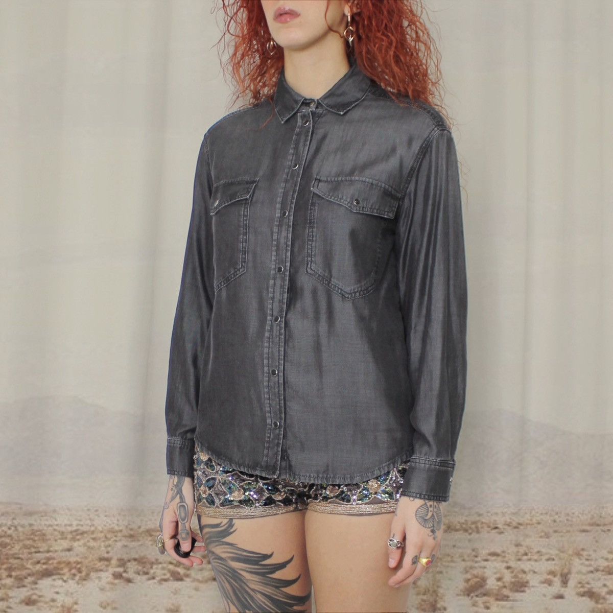 Patrizia Pepe 🐺DENIM BUTTON UP SHIRT🐺 Size S / US 4 / IT 40 - 2 Thumbnail