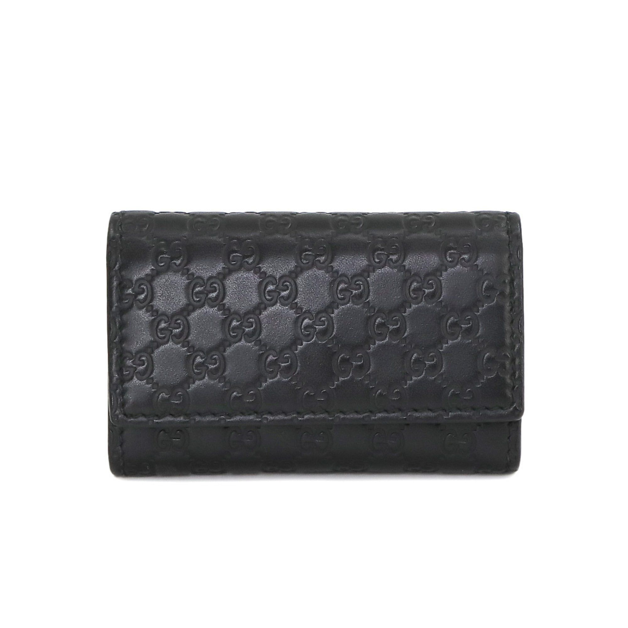 image of Gucci Micro Guccissima 6-Ring Key Case Leather Black 150402 Silver Metal Fittings, Women's