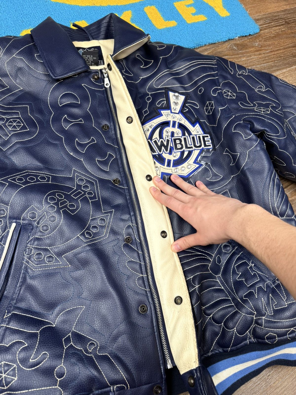 JNCO Raw Blue Ice Man Leather Varsity Jacket Size L Size US L / EU 52-54 / 3 - 18 Thumbnail