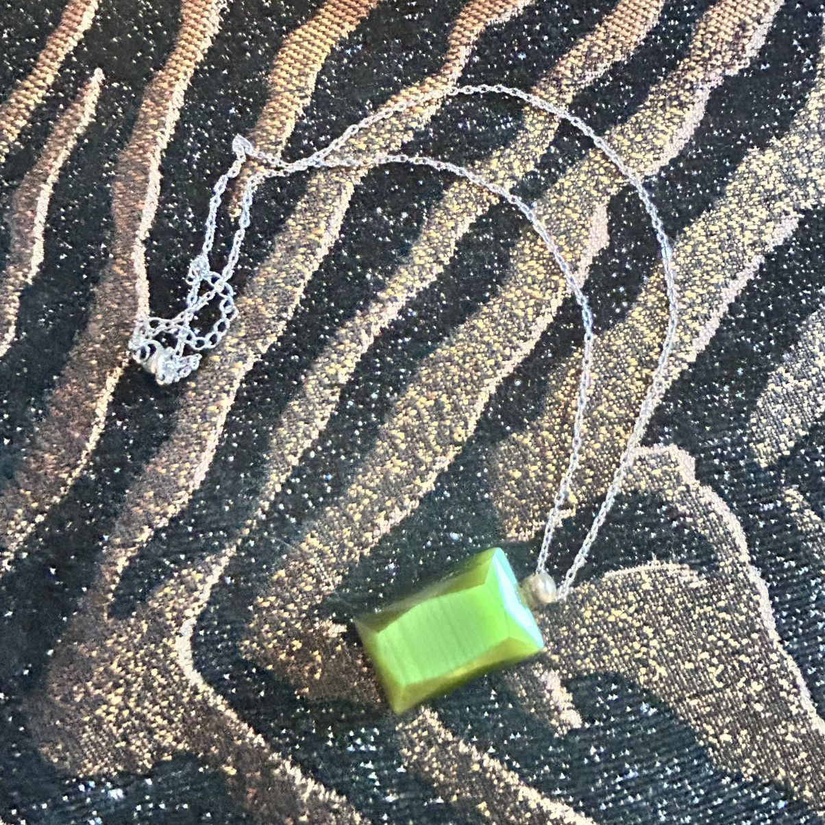 Handmade Handcrafted faceted glass slab pendant on chain necklace Size ONE SIZE - 8 Thumbnail