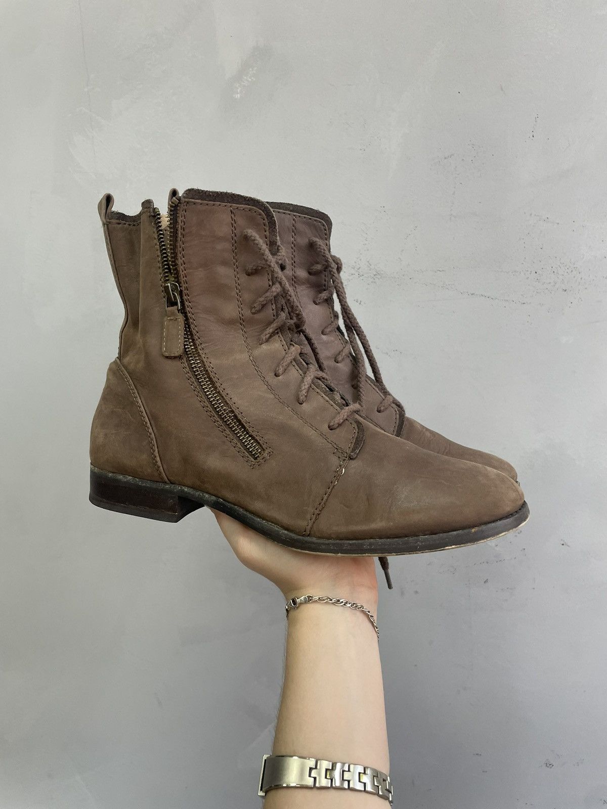 Ankle combat boots A.S. 98 style brown military zipper style