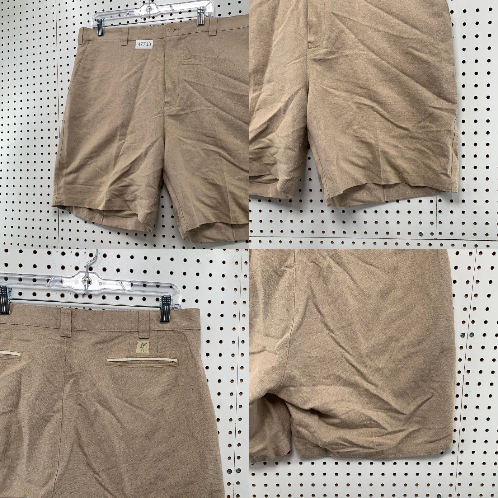 Vintage Ashworth Chino Shorts Mens 40x8.5 Beige Ez-Tech Cotton Blend Linen Front Flat Front Regular Inseam 8in Casual Summer Spring Mens Size US 40 / EU 56 - 8 Thumbnail