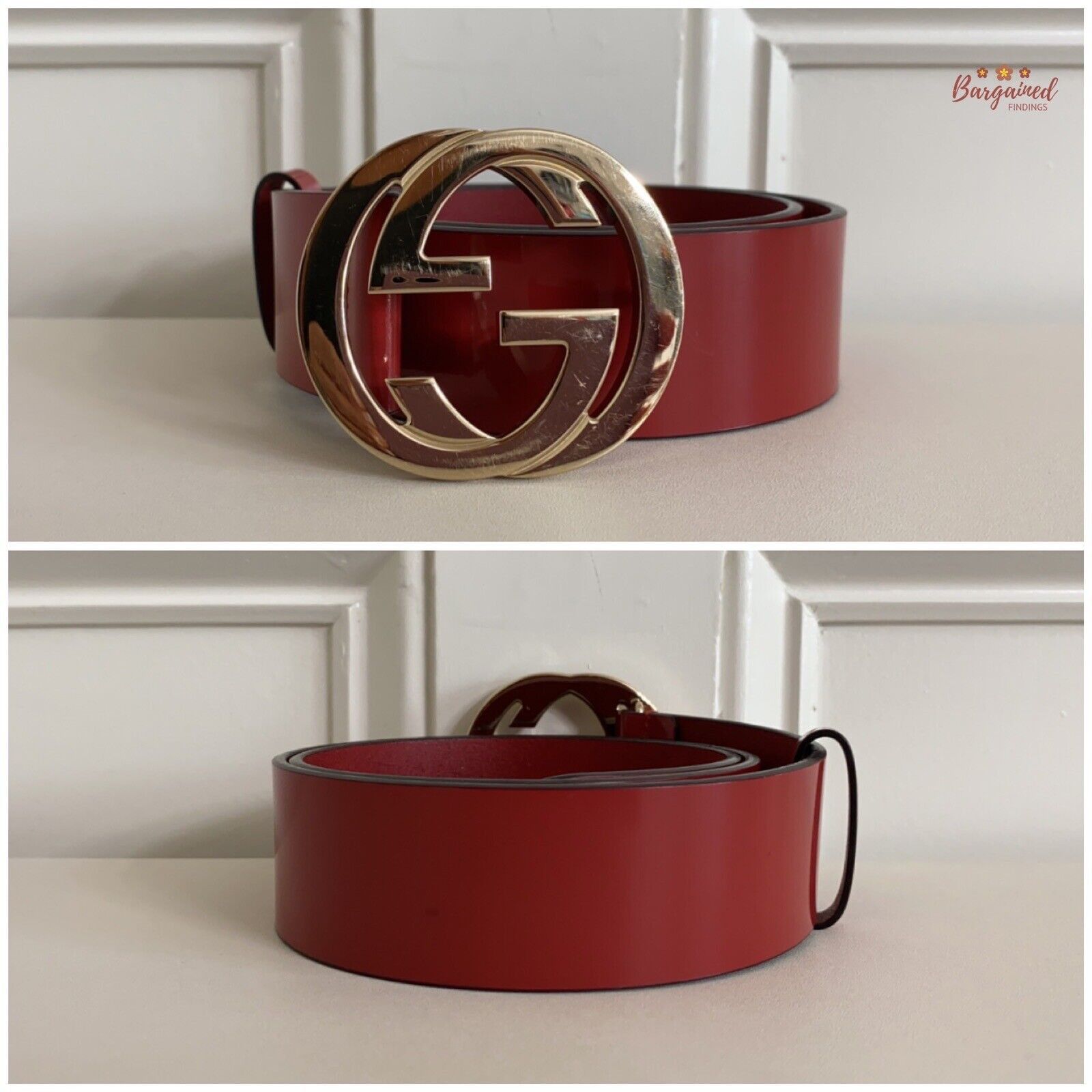 Gucci GUCCI Red Glossy Leather Gold Interlocking G Buckle Belt Size ONE SIZE - 2 Thumbnail