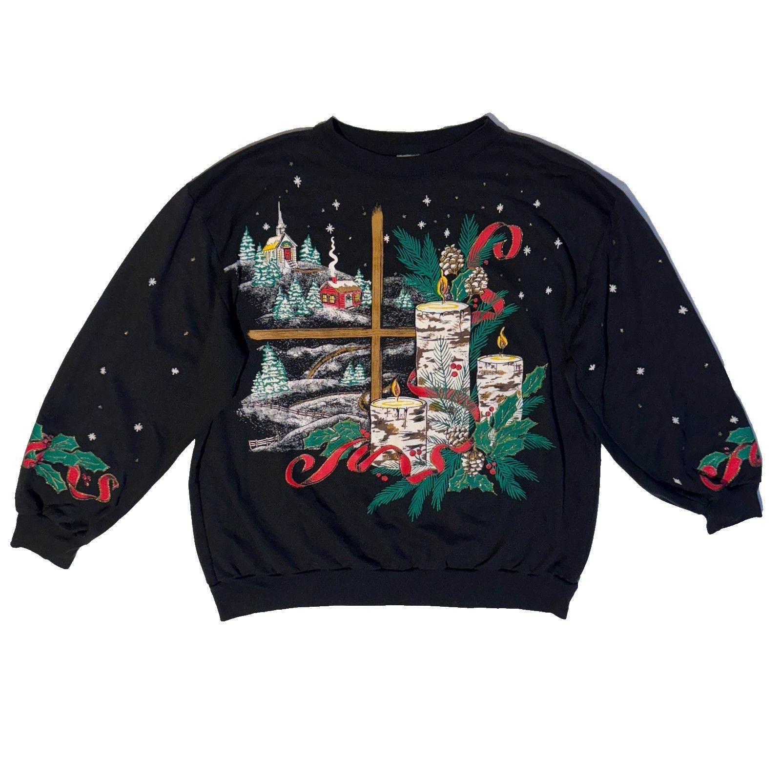Other Vintage Holiday Time Christmas Cabin Candle Church Cross Swe Size M / US 6-8 / IT 42-44 - 1 Thumbnail