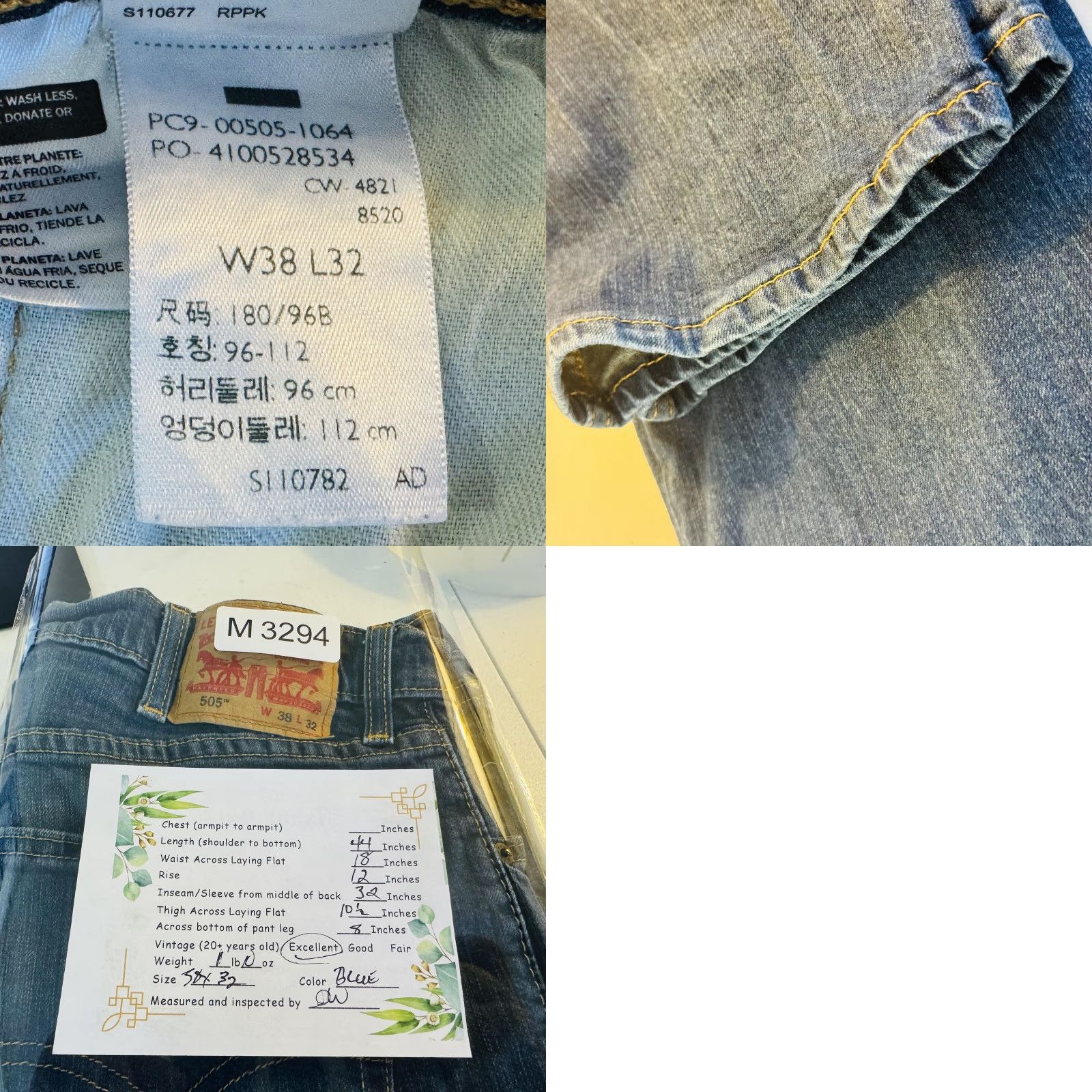 Levi's Levi's 505 Jeans Mens 38x32 Blue Medium Wash Straight Zip Fly Denim Stretch Pockets 5-Pocket Size US 38 / EU 54 - 8 Thumbnail