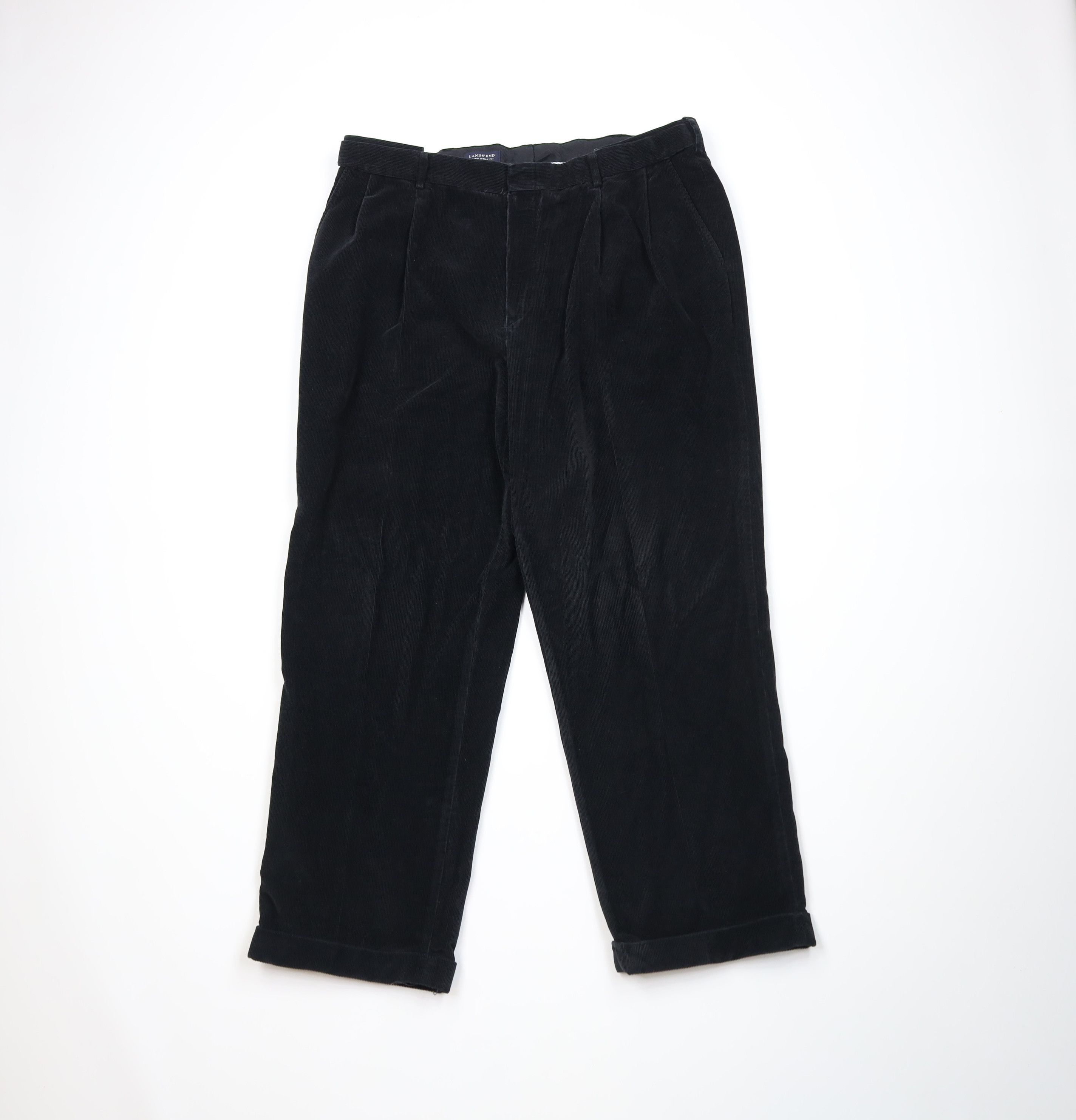 Lands' End Vintage 90s Lands End Cuffed Wide Leg Corduroy Pants Black Size US 38 / EU 54 - 1 Thumbnail