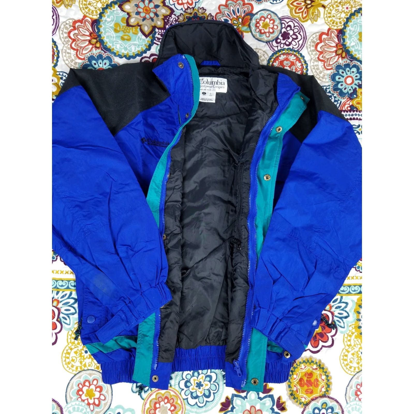 Vintage VINTAGE Columbia Powder Keg Windbreaker Jacket Mens Sz S Small Black Royal Blue Aqua Windbreaker Bomber Jacket Mens Sm Size US S / EU 44-46 / 1 - 3 Thumbnail
