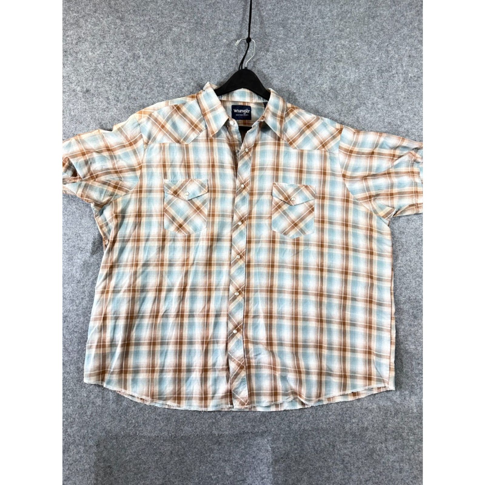 Wrangler Wrangler Western Shirt Mens 3XL Brown Blue Plaid Flap Pocket Pearl Snap Cowboy Size US XXL / EU 58 / 5 - 3 Thumbnail