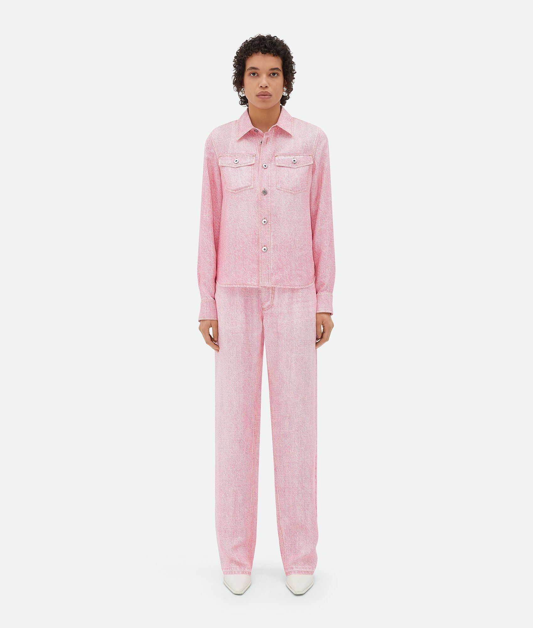 Bottega Veneta o1n1vont1225 Printed Denim Viscose Shirt in Pink Size XS / US 0-2 / IT 36-38 - 5 Thumbnail