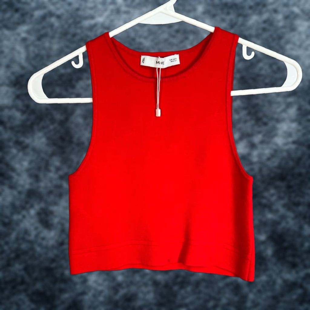 Mango Mango Womens Tank Medium Red Crop Top Sleeveless Knit Viscose Blend Size M / US 6-8 / IT 42-44 - 1 Thumbnail
