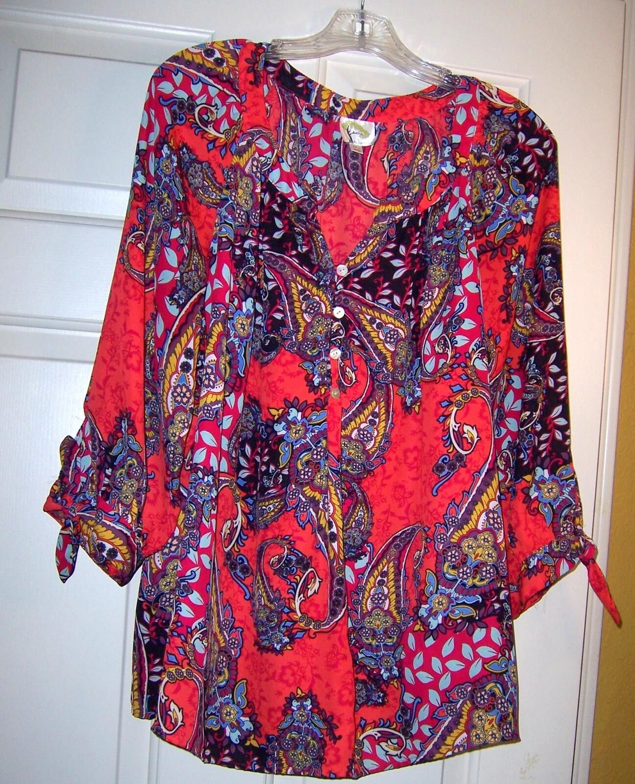 Other Fig & Flower Boho-inspired Red Paisley Peasant Blouse 2X Size XXL / US 16-18 / IT 52-54 - 1 Thumbnail