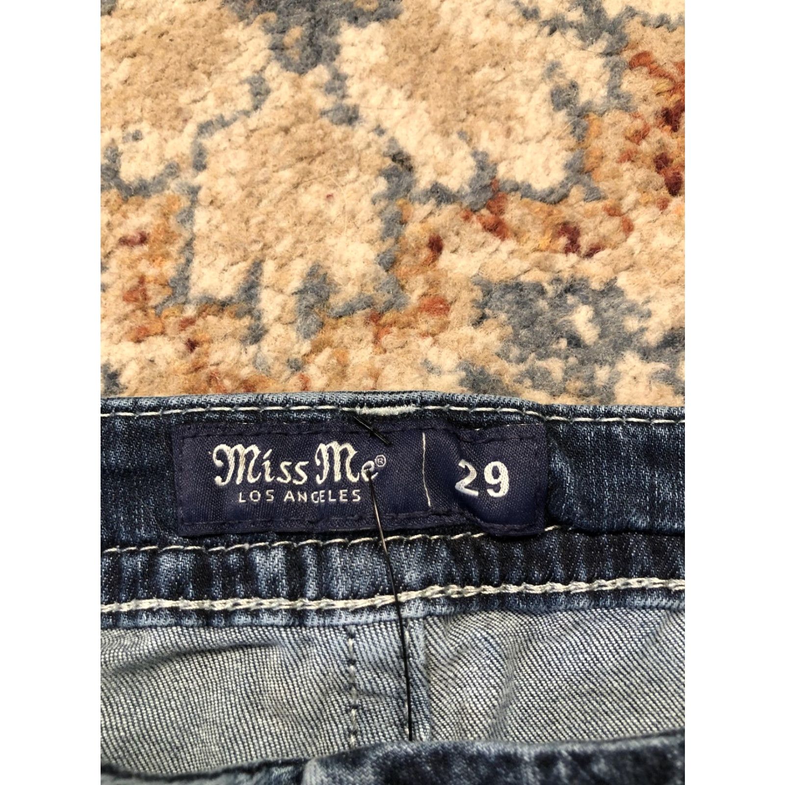 Miss Me Miss Me Jeans Womens 29 Blue Bootcut Horseshoe Embroidered Rhinestone Pockets Jeans Size 29" - 6 Thumbnail