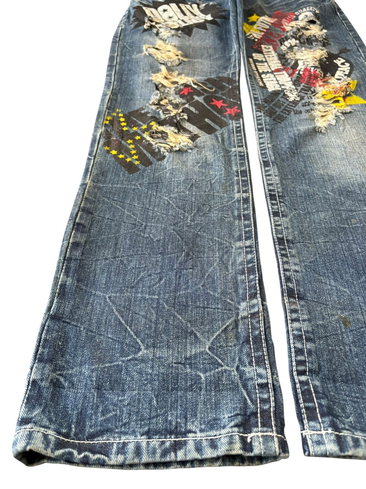 Seditionaries Vintage Japanese Brand Punk Printed Distress Loose Jeans Size 33" - 6 Thumbnail