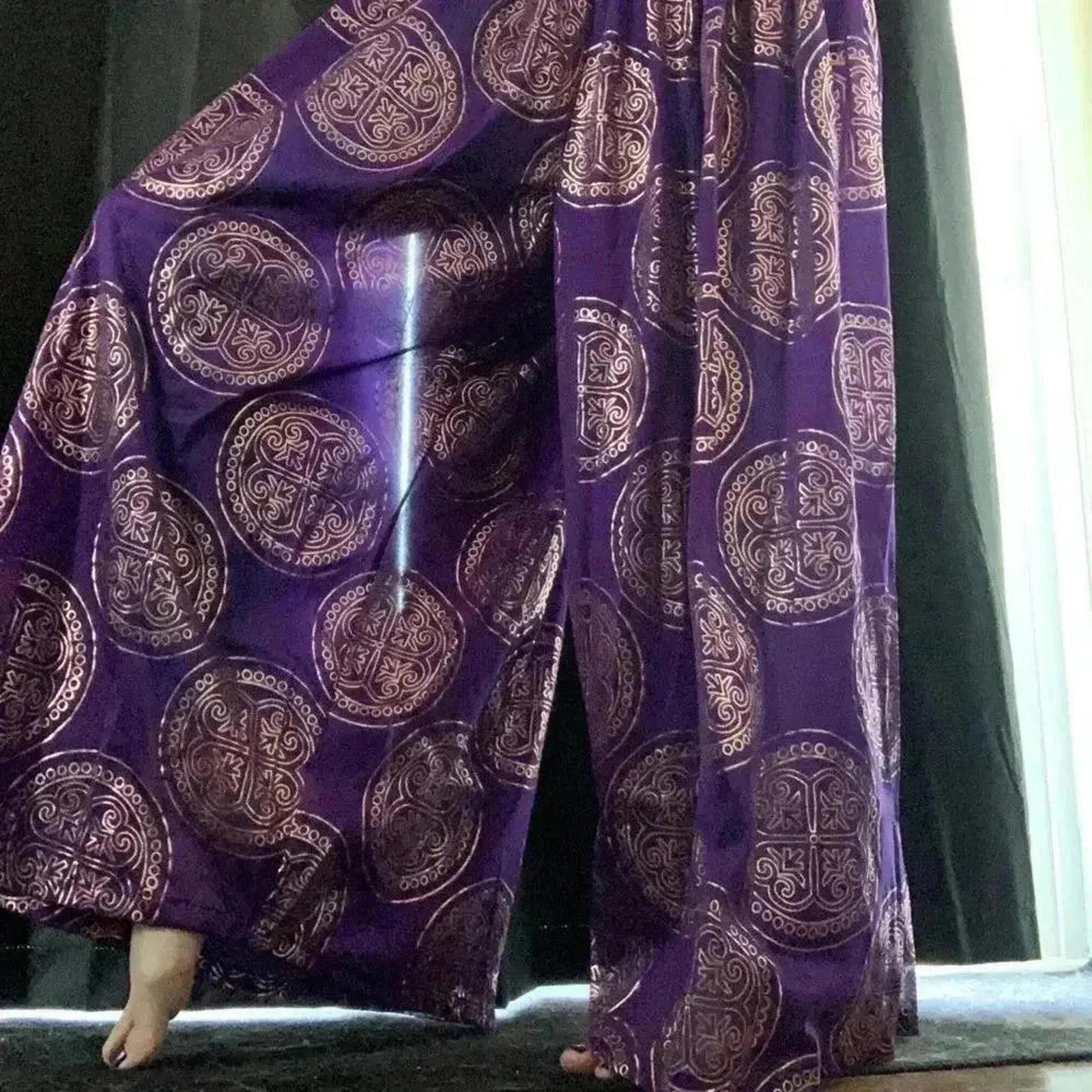 Designer Stylish Purple Patterned Palazzo Pants Size 36" / US 14 / IT 50 - 2 Thumbnail