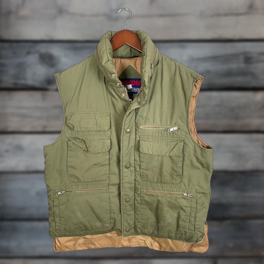 Vintage VTG 80s Down Insulated Zip Up Puffer Vest Adult Large Green Tactical Hidden Hood Size US L / EU 52-54 / 3 - 1 Thumbnail