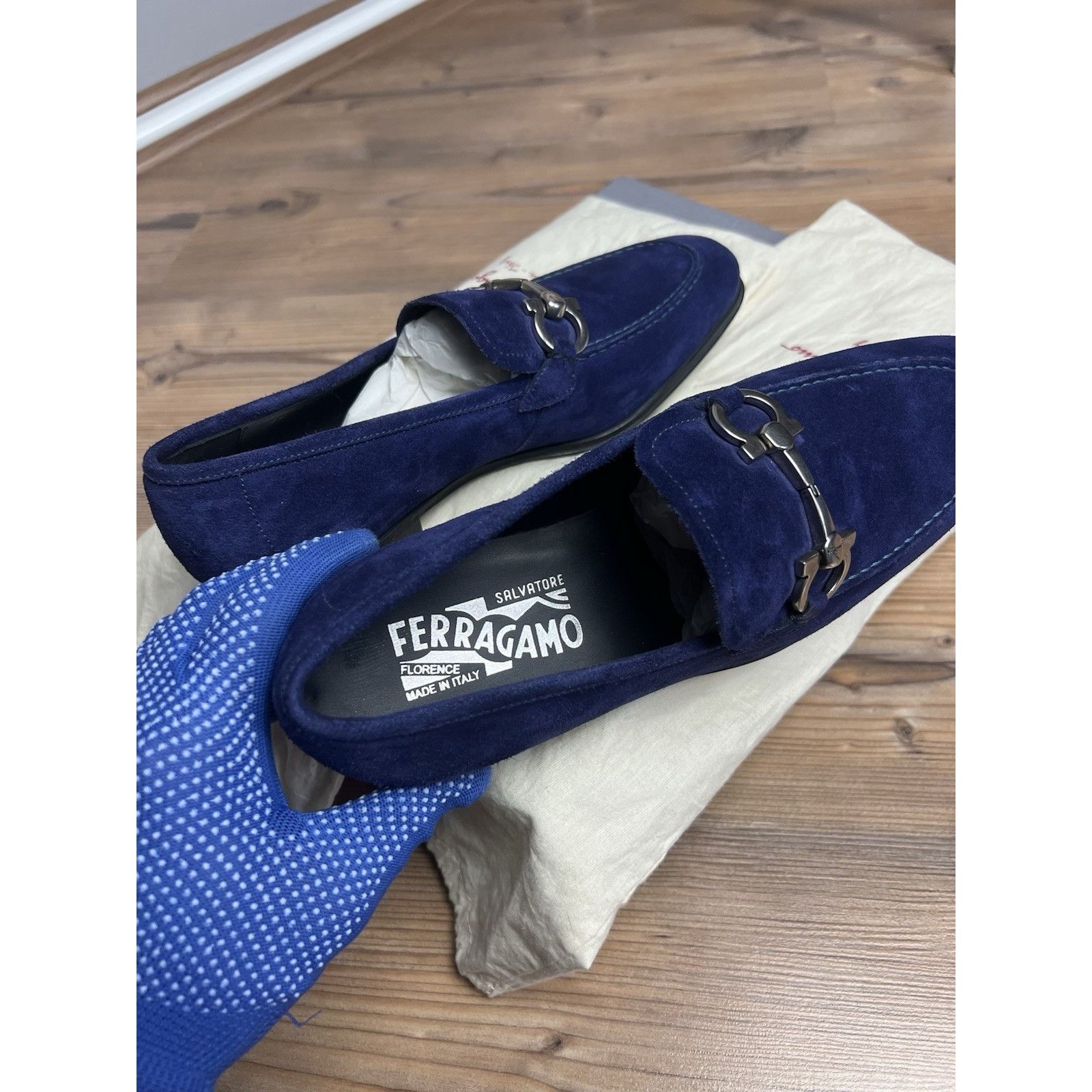 Salvatore Ferragamo NWT Salvatore Ferragamo Men's Blue Flori 2 Suede Loafers Sho Size US 6 / EU 39 - 12 Thumbnail