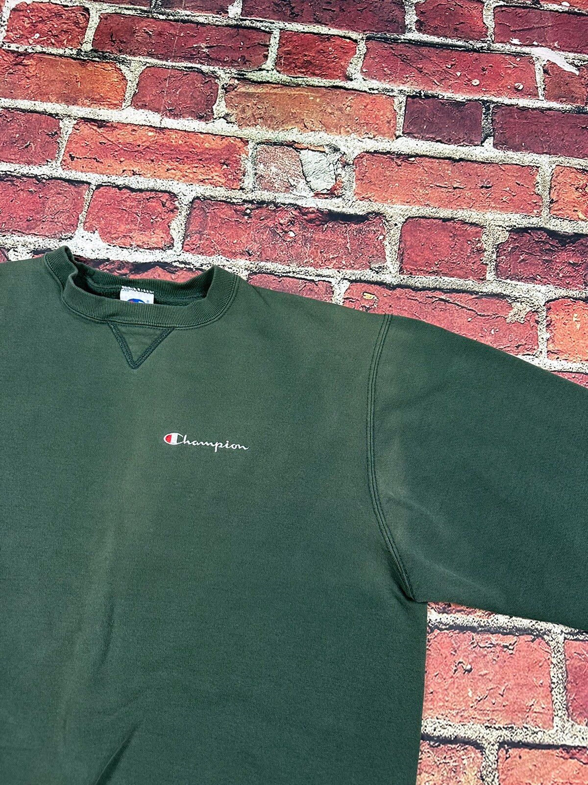 Vintage Vintage 90s Champion Sweatshirt Green Spell Out Crewneck Size US XL / EU 56 / 4 - 9 Preview