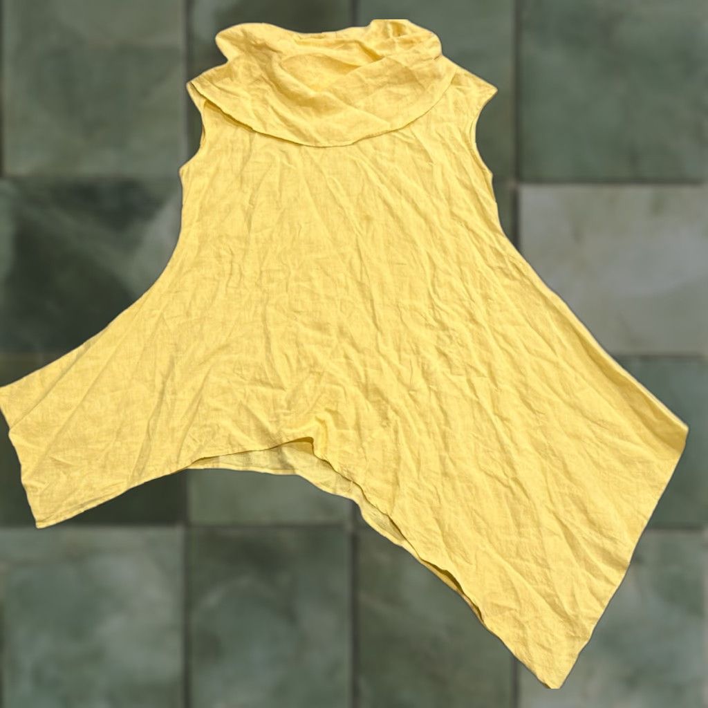 Layer 8 Bryn Walker Yellow Linen Oversize Nola Cowl Neck Short Sleeve Tunic Blouse L Women USA Bohemian Shirt Size L / US 10 / IT 46 - 1 Thumbnail