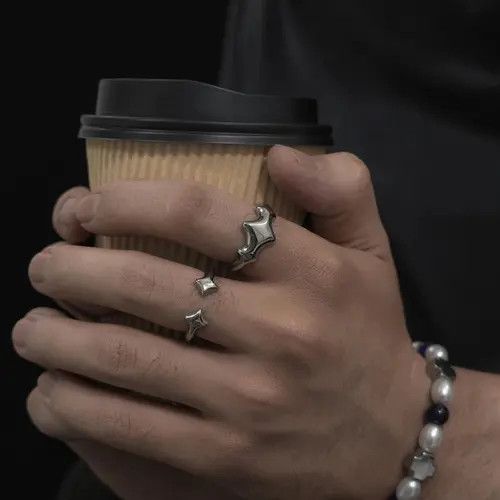 Other 962Stylish Star-Shaped Silver Rings Set Size ONE SIZE - 5 Thumbnail