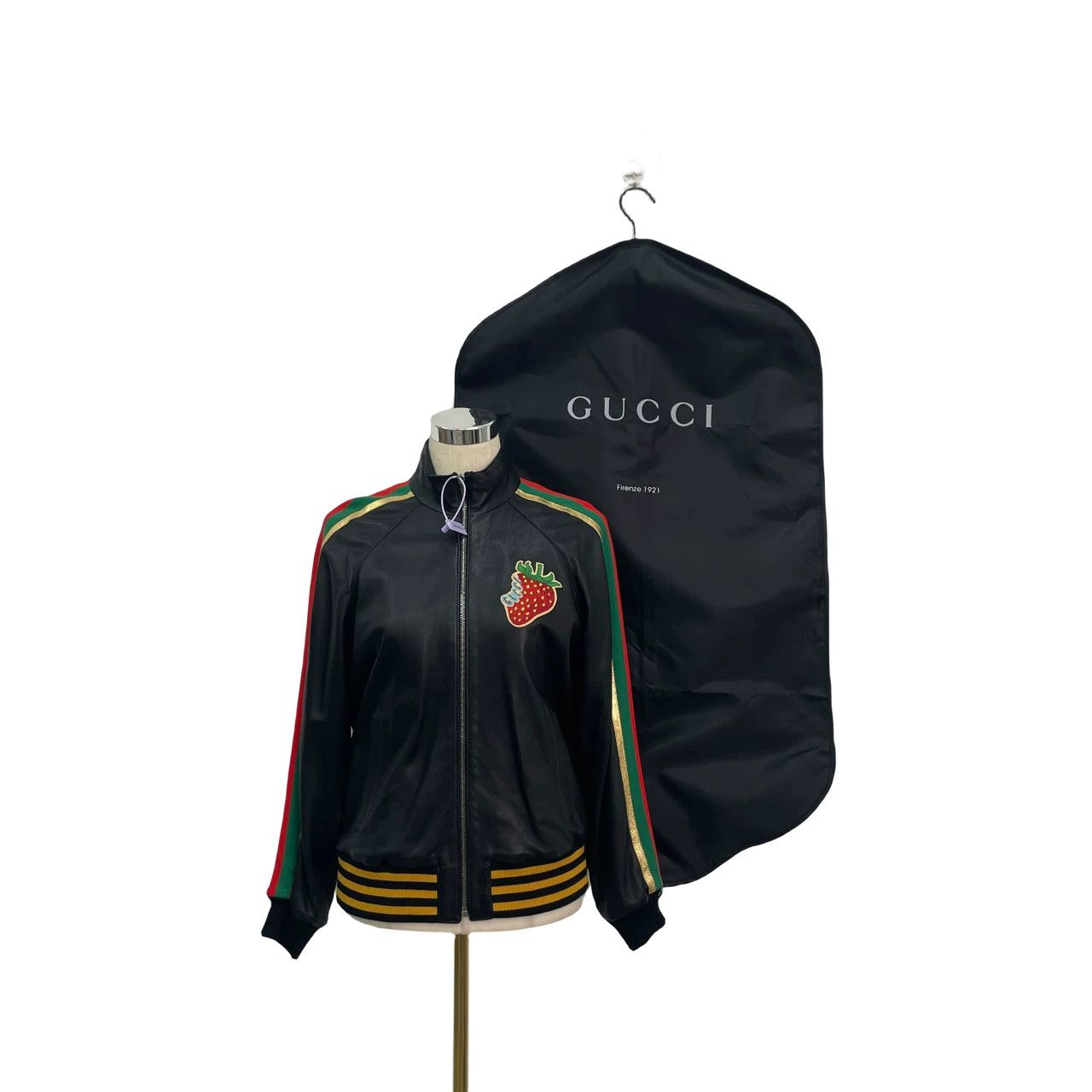 Gucci Gucci Strawberry Patch Leather Jacket Size S / US 4 / IT 40 - 1 Thumbnail