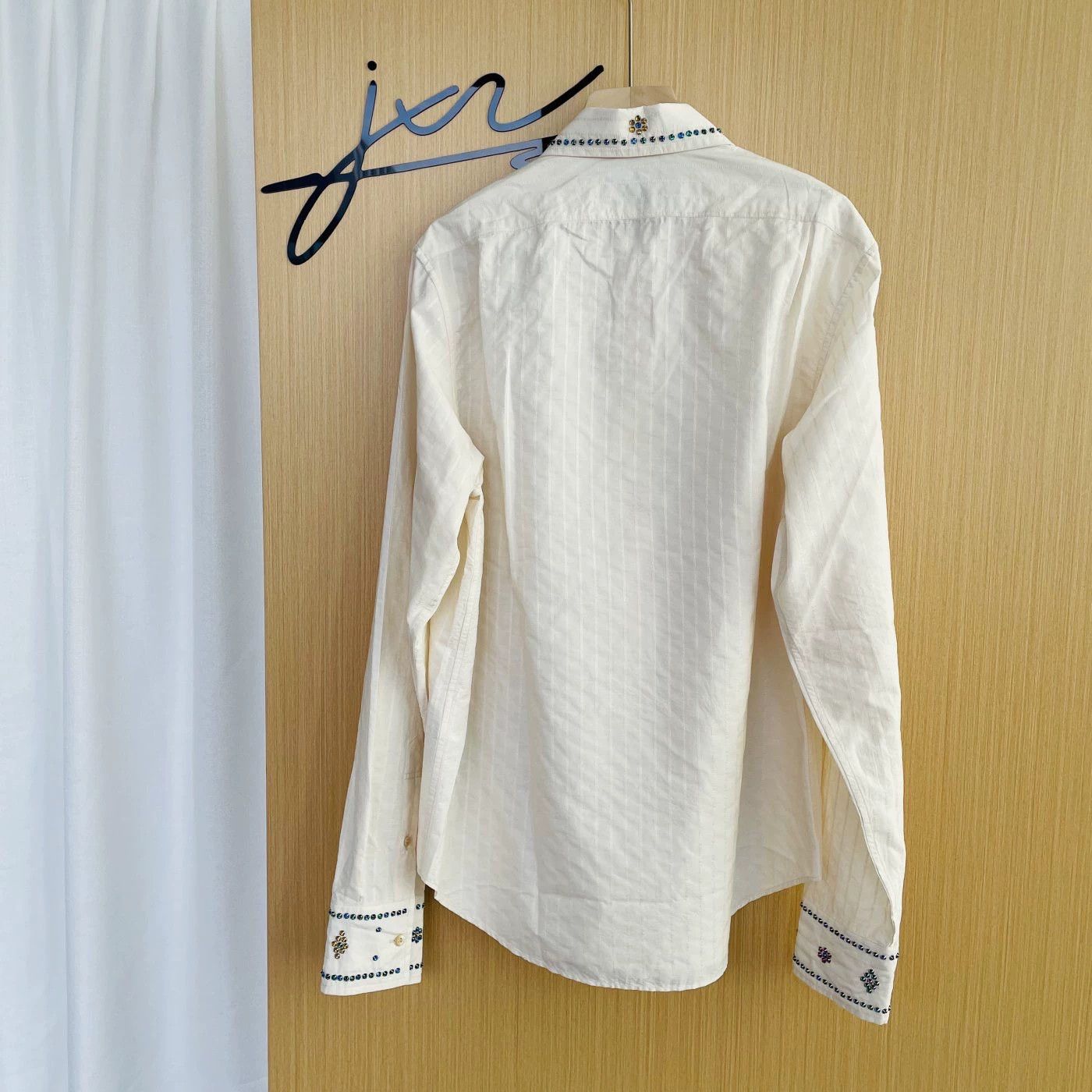 Gucci Gucci Crystal-Embroidered Ivory LS Shirt 39 Size US M / EU 48-50 / 2 - 2 Thumbnail