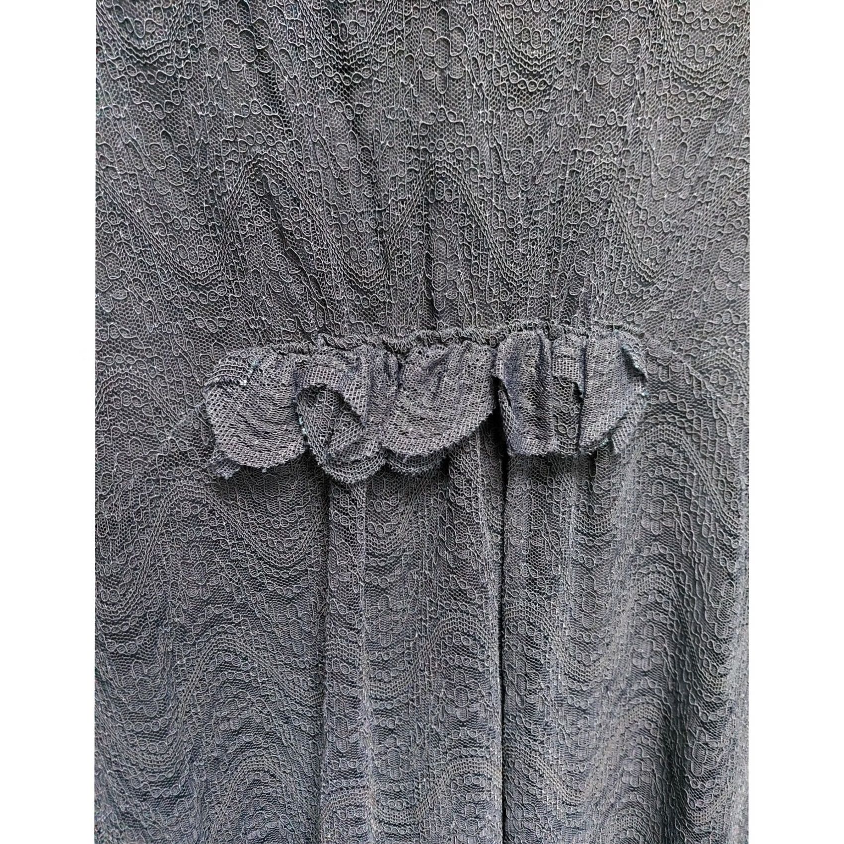 Vintage NWT Max Studio Navy Lace Ruffle Long Sleeve Dress | Size M | Women, A-Line, Party/Cocktail, V-Neck, Sheer Sleeves, Lined Body Size M / US 6-8 / IT 42-44 - 3 Thumbnail