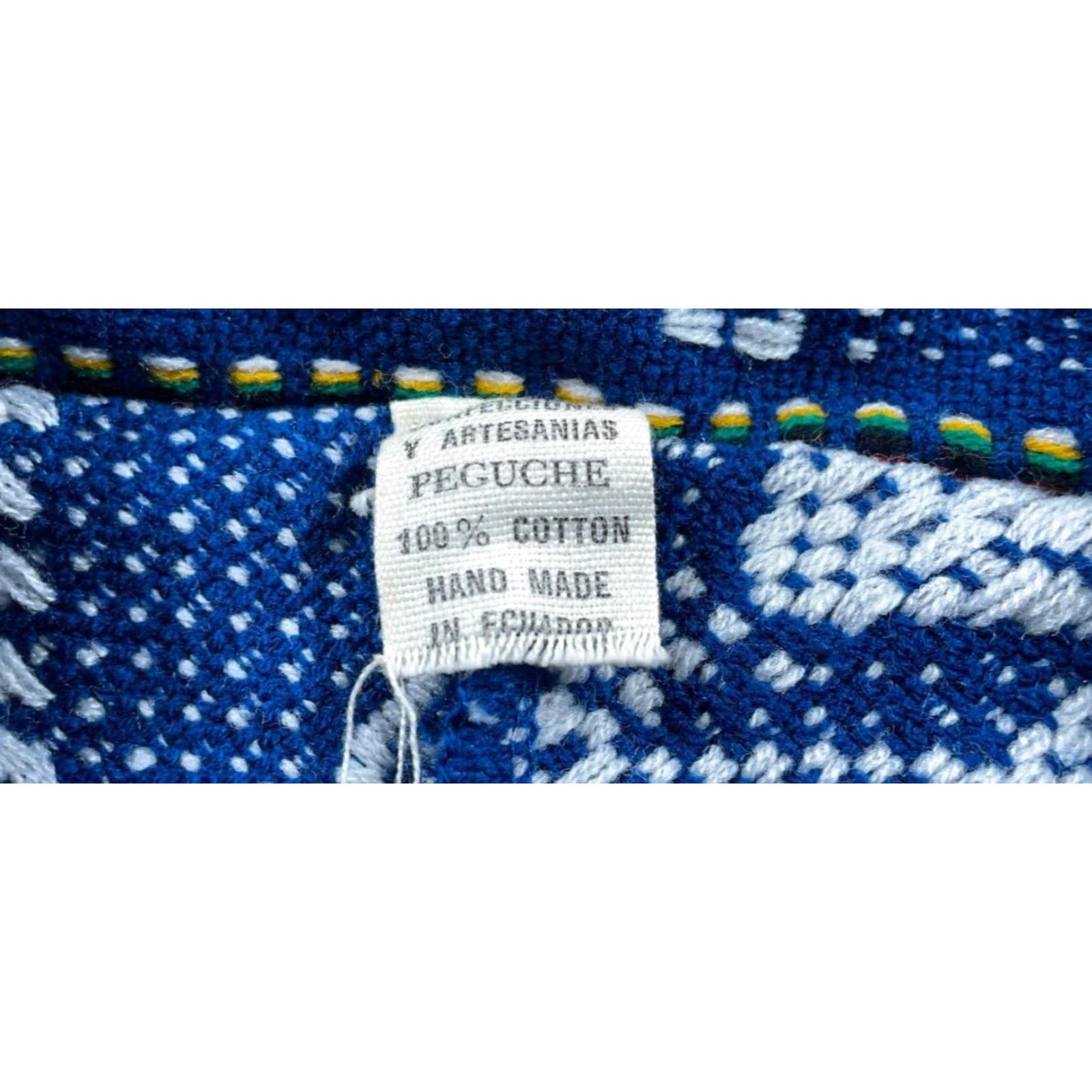 Vintage VINTAGE Handmade Poncho Women's One Size Blue Fringe Southwestern Cotton Ecuador Framework Size ONE SIZE - 3 Thumbnail