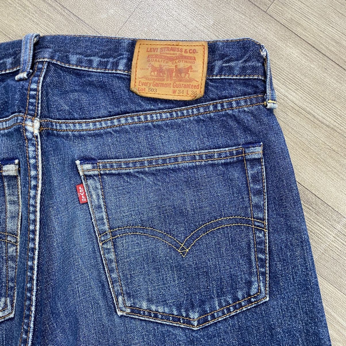 Levi's Vintage Clothing 🇯🇵1990s Vintage Levis 503 Japan 34x36 Blue Baggy Jeans Size US 33 - 10 Thumbnail
