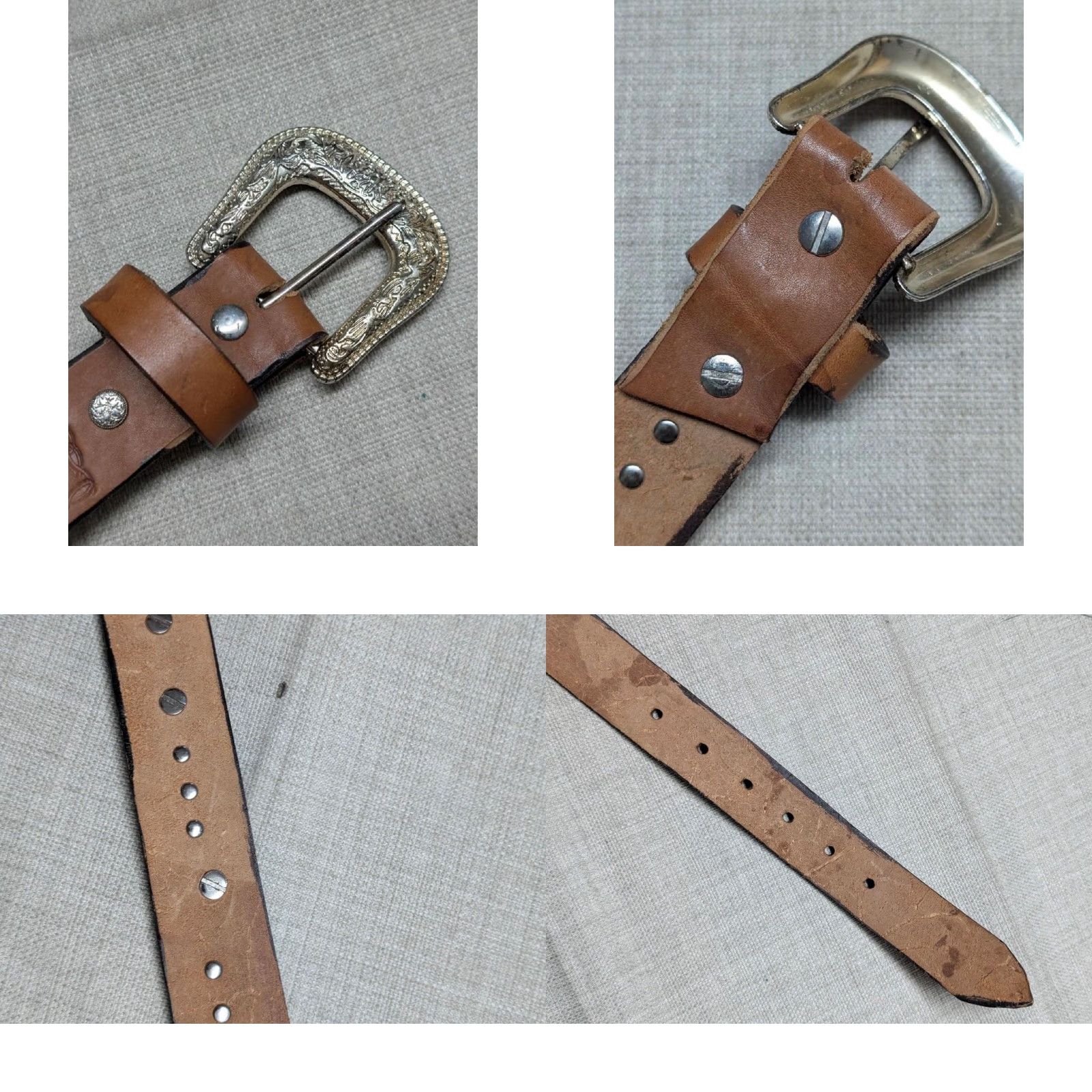 Vintage VINTAGE HANDCRAFTED Western Belt Unisex Adults 32 Brown Tooled Rhinestone Studded Cowboy Buckle Belt Western 90s Size 32 - 8 Thumbnail