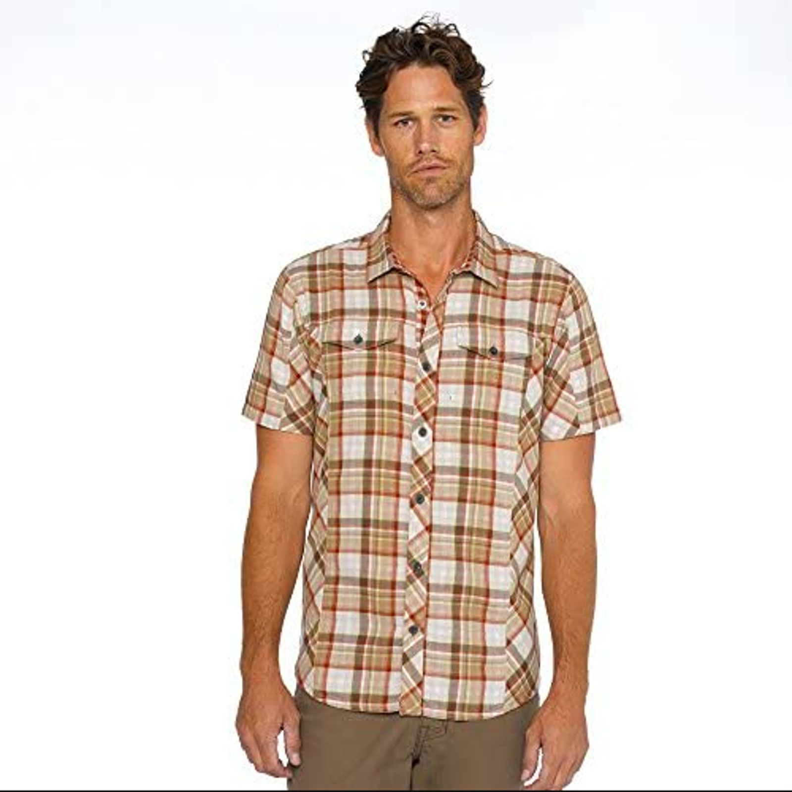 Prana PrAna Zoltan Slim Shirt Red Brown Plaid Organic Mens M Size US M / EU 48-50 / 2 - 7 Thumbnail