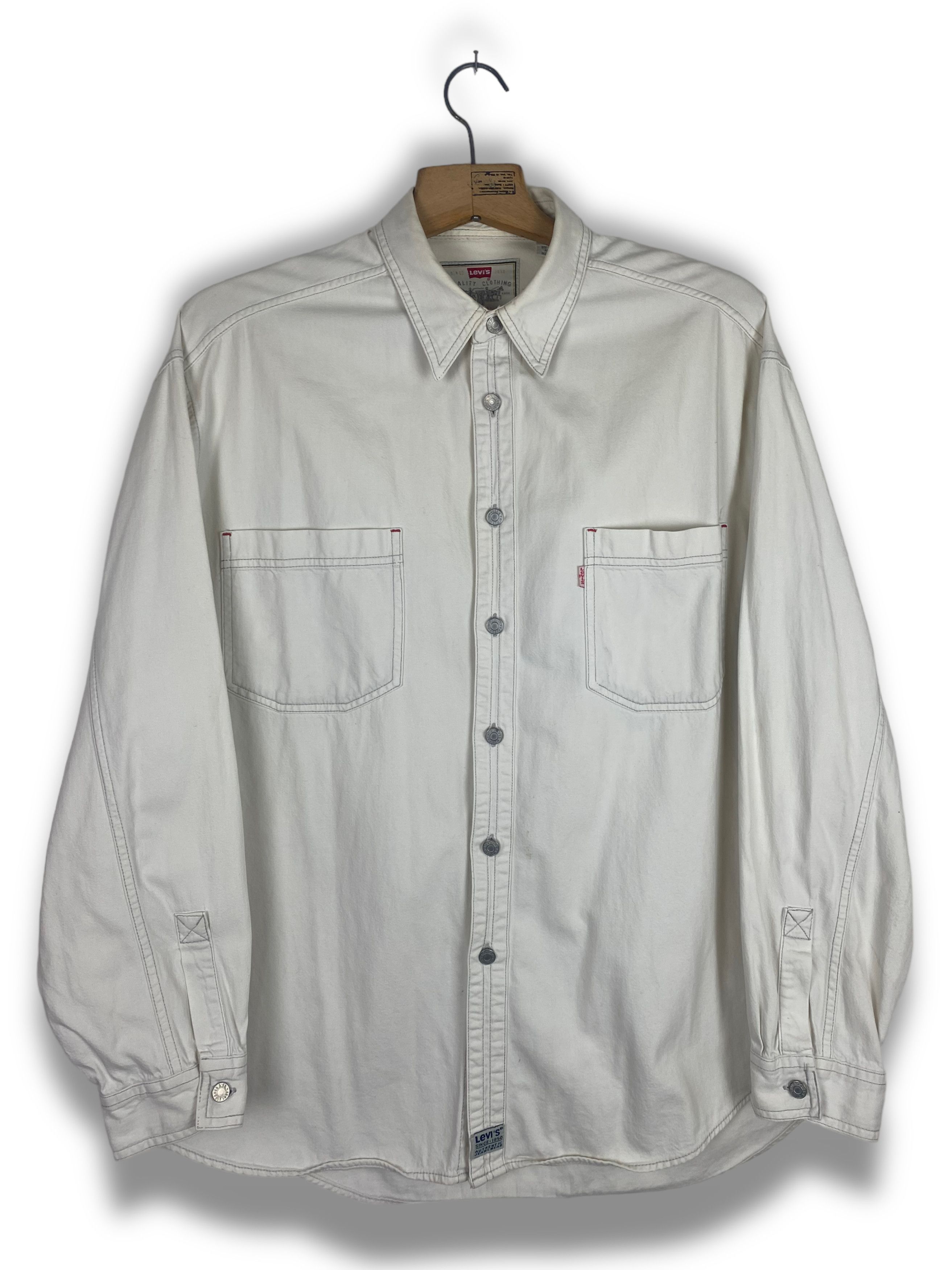 Levi's 90s Vintage LEVIS White Heavy Denim Button Up Shirt M453 Size US XL / EU 56 / 4 - 1 Thumbnail