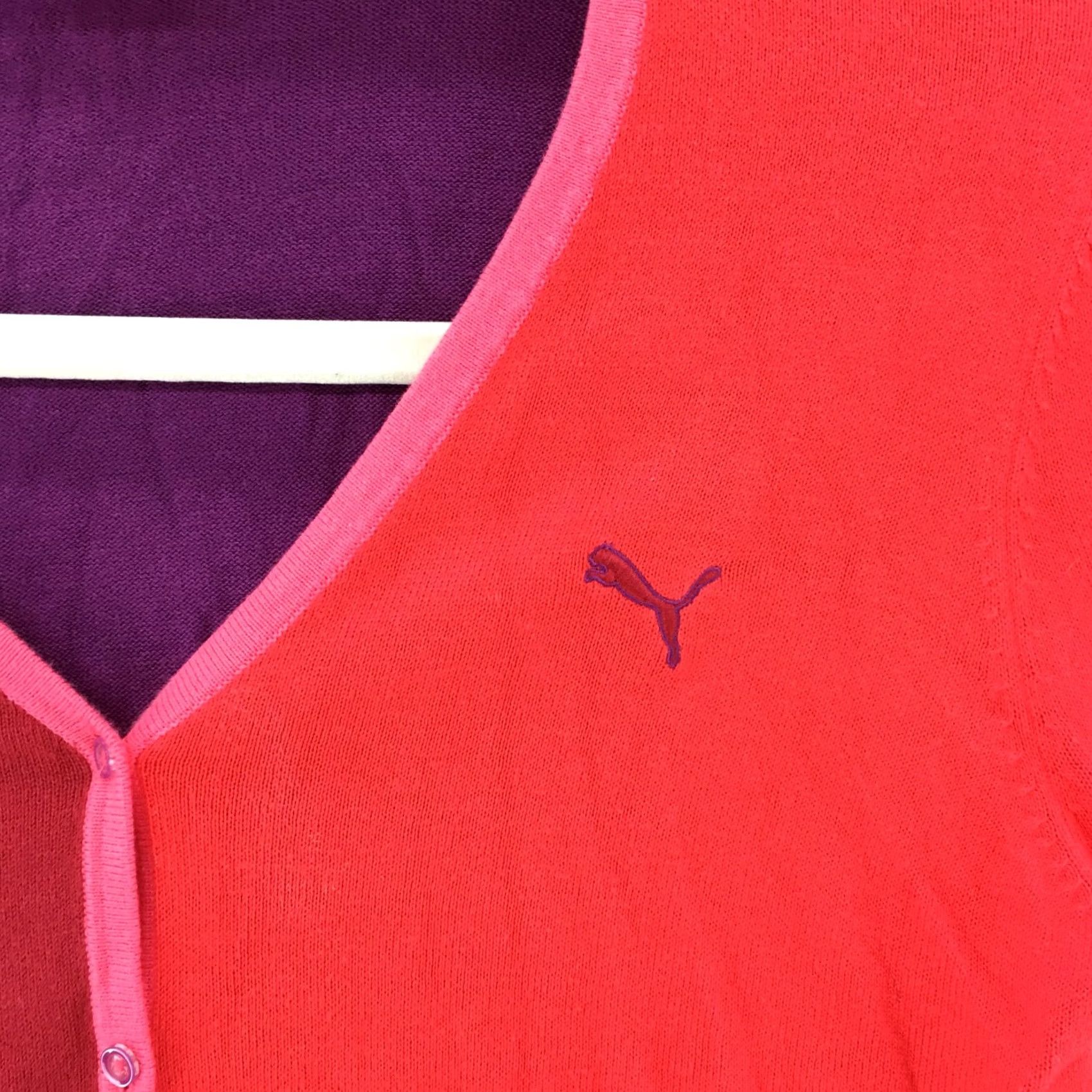 Puma PUMA Cardigan Sweater Womens Large Red Multicolor Button Up Long Sleeve Knit Cardigan Fall Winter Spring Summer Casual V-Neck Size L / US 10 / IT 46 - 2 Thumbnail