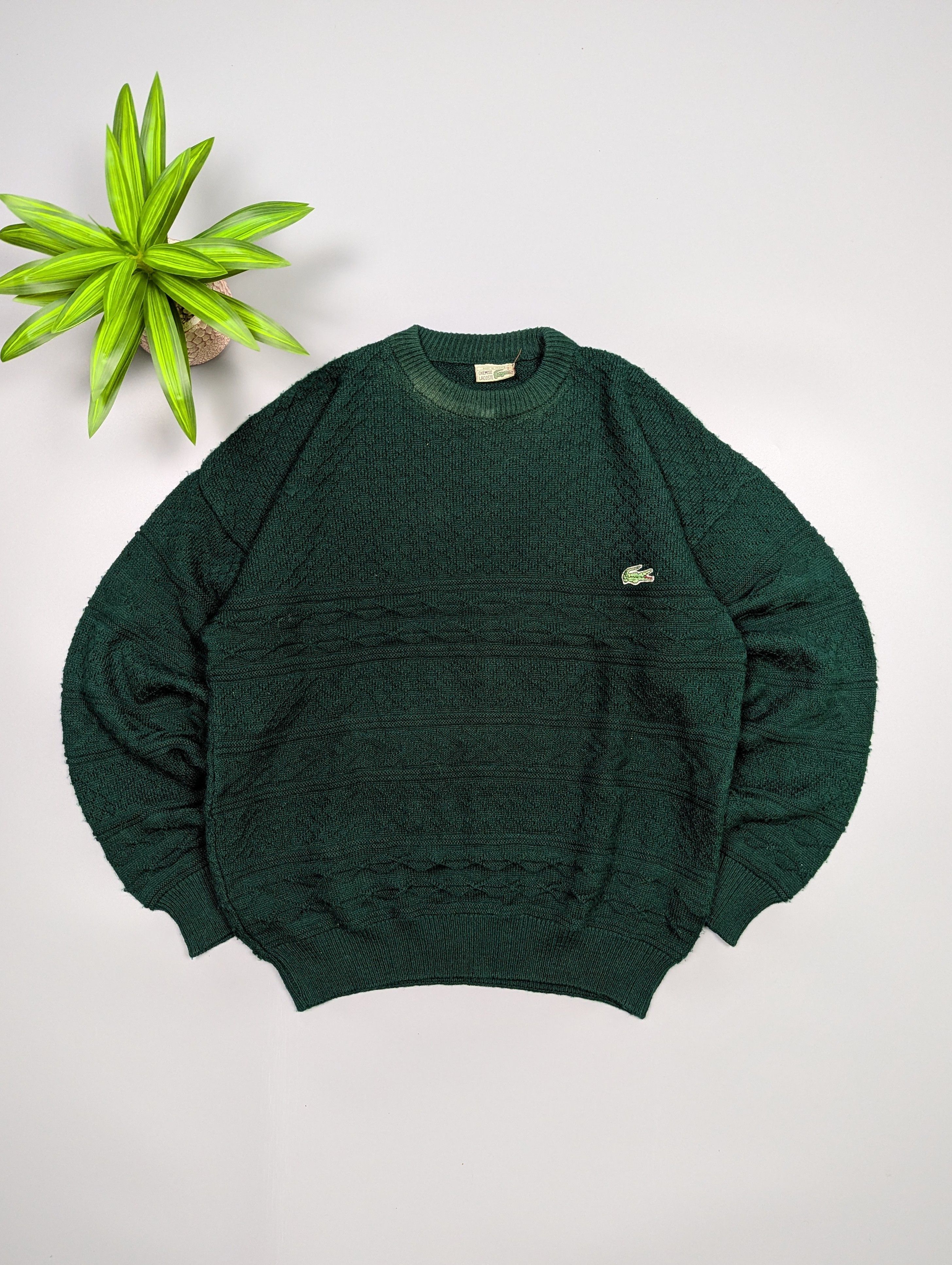 LACOSTE Archive 80s VTG Cable Knit Green Sweater Oldschool