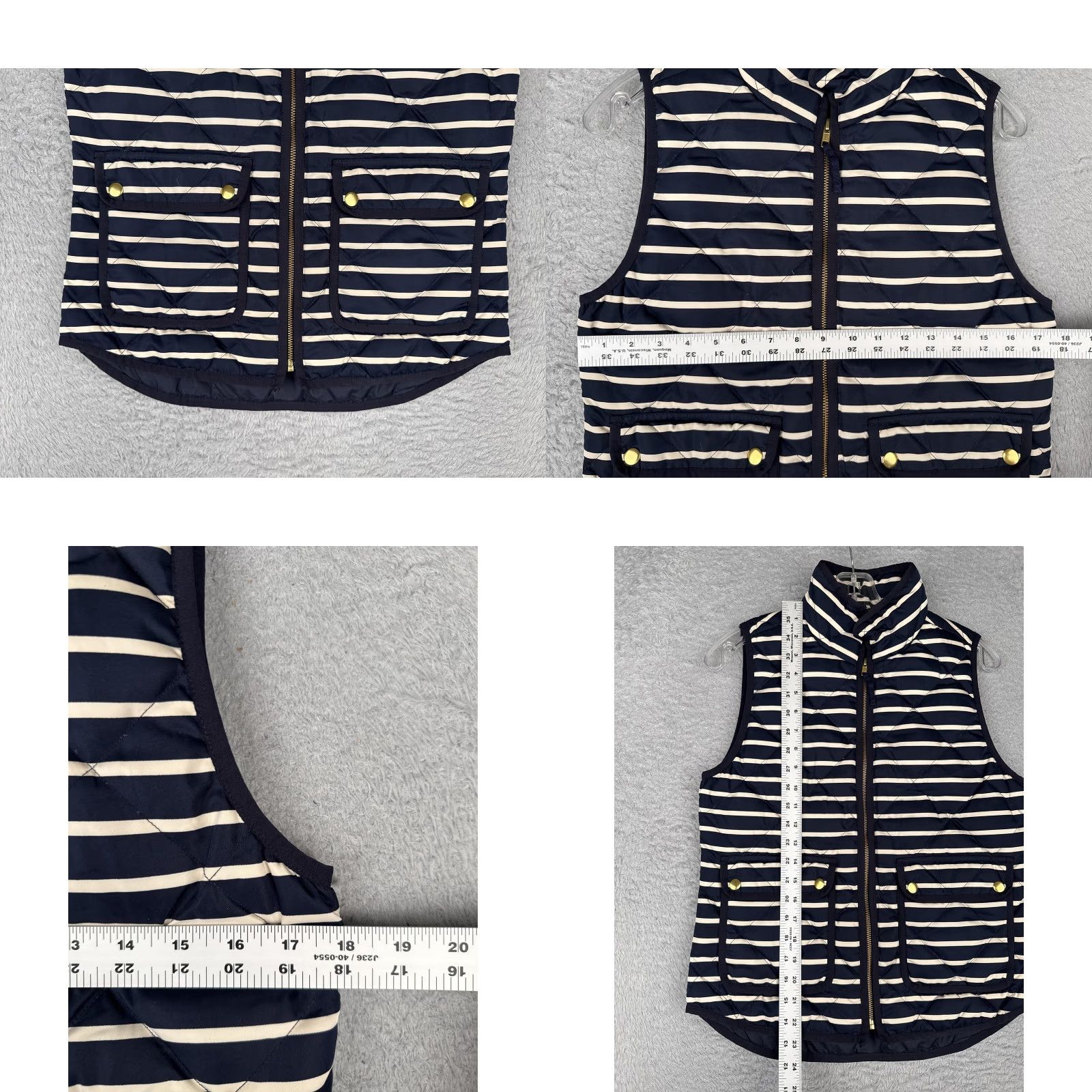 J.Crew J.CREW Vest Womens XS Navy White Stripe Quilted Puffer Down Fill Lightweight Zip Casual Knit Size XS / US 0-2 / IT 36-38 - 8 Thumbnail