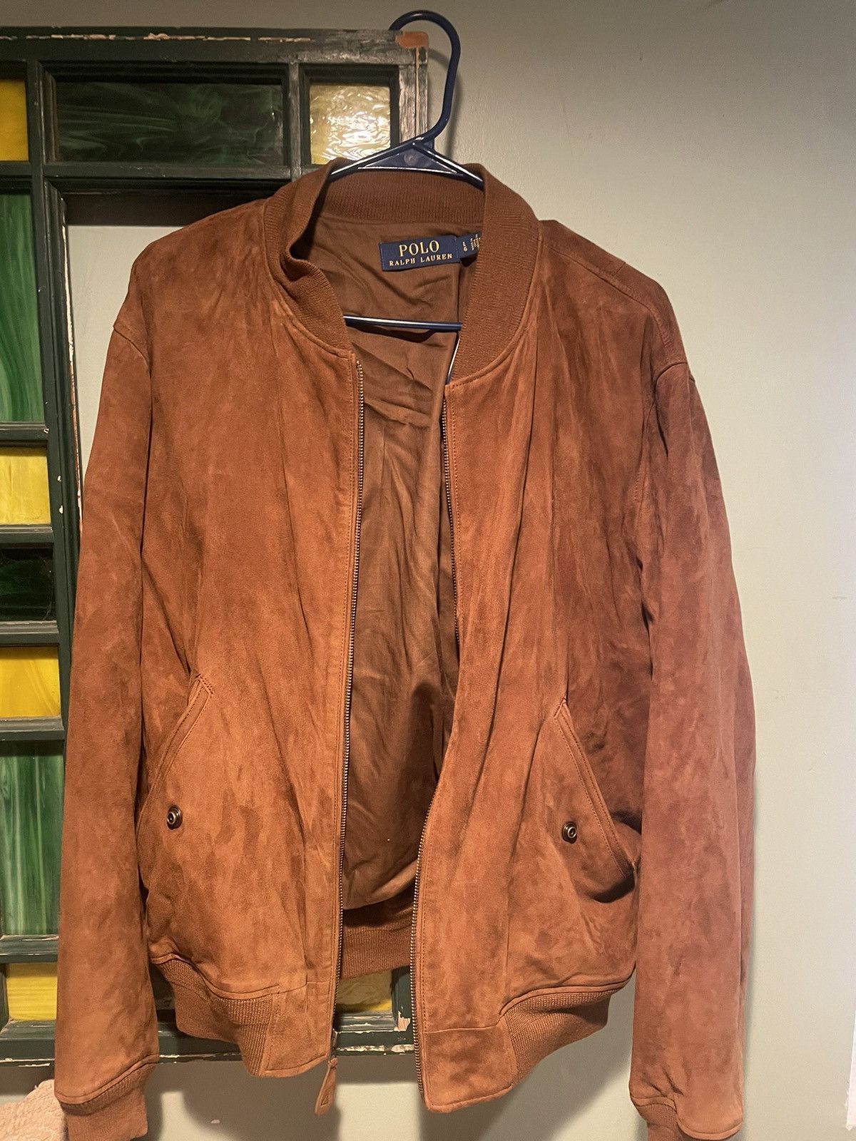 image of Polo Ralph Laurent Suede Bomber in Brown, Men's (Size Large)