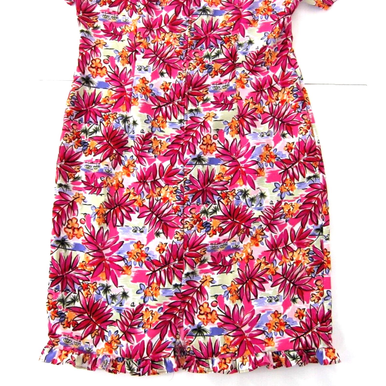 Lee VINTAGE Kathie Lee Collection Pink Green Hawaiian Floral Short Sleeve Shift Dress 10 Size 32" / US 10 / IT 46 - 7 Thumbnail