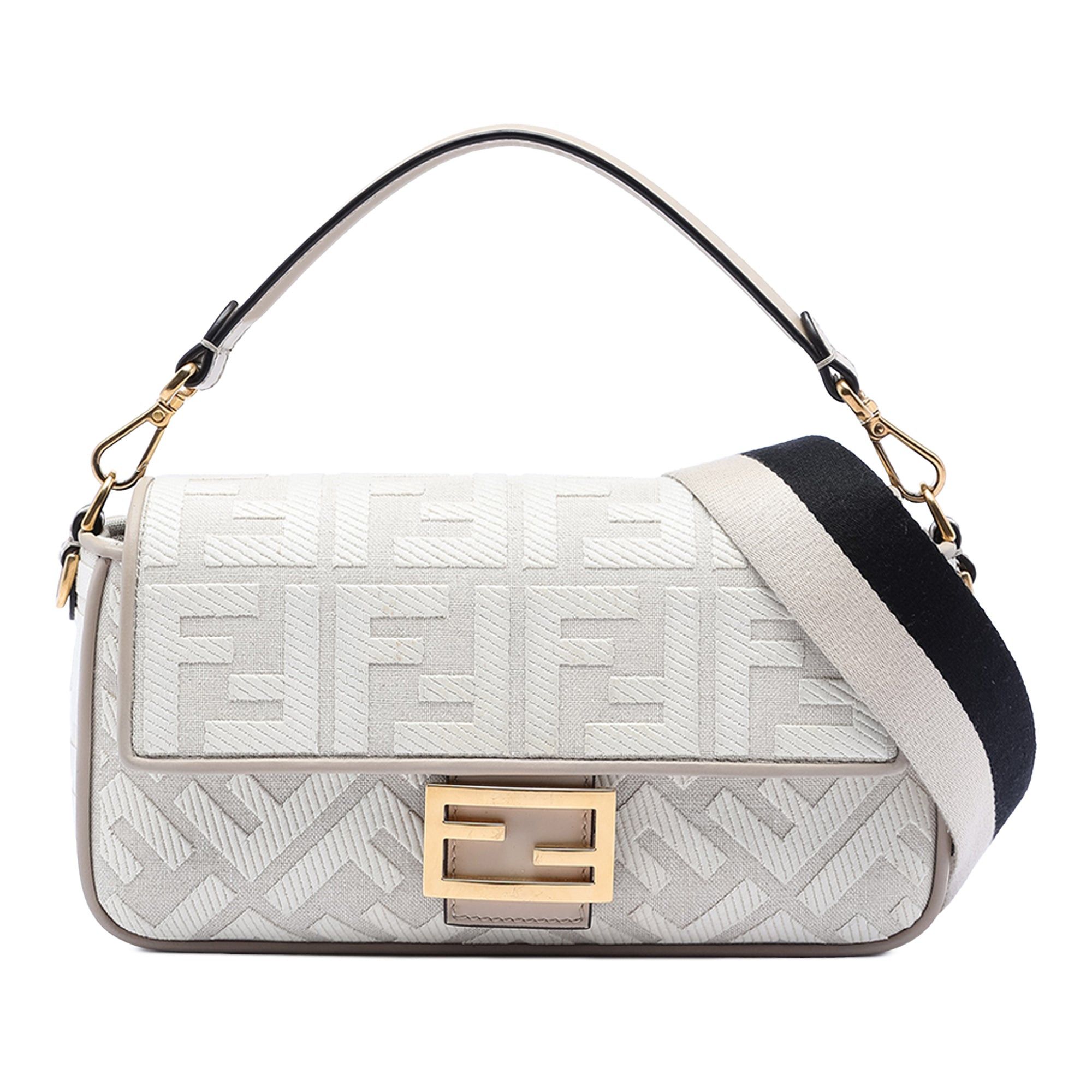 Zucca Embroidered Canvas Baguette Satchel