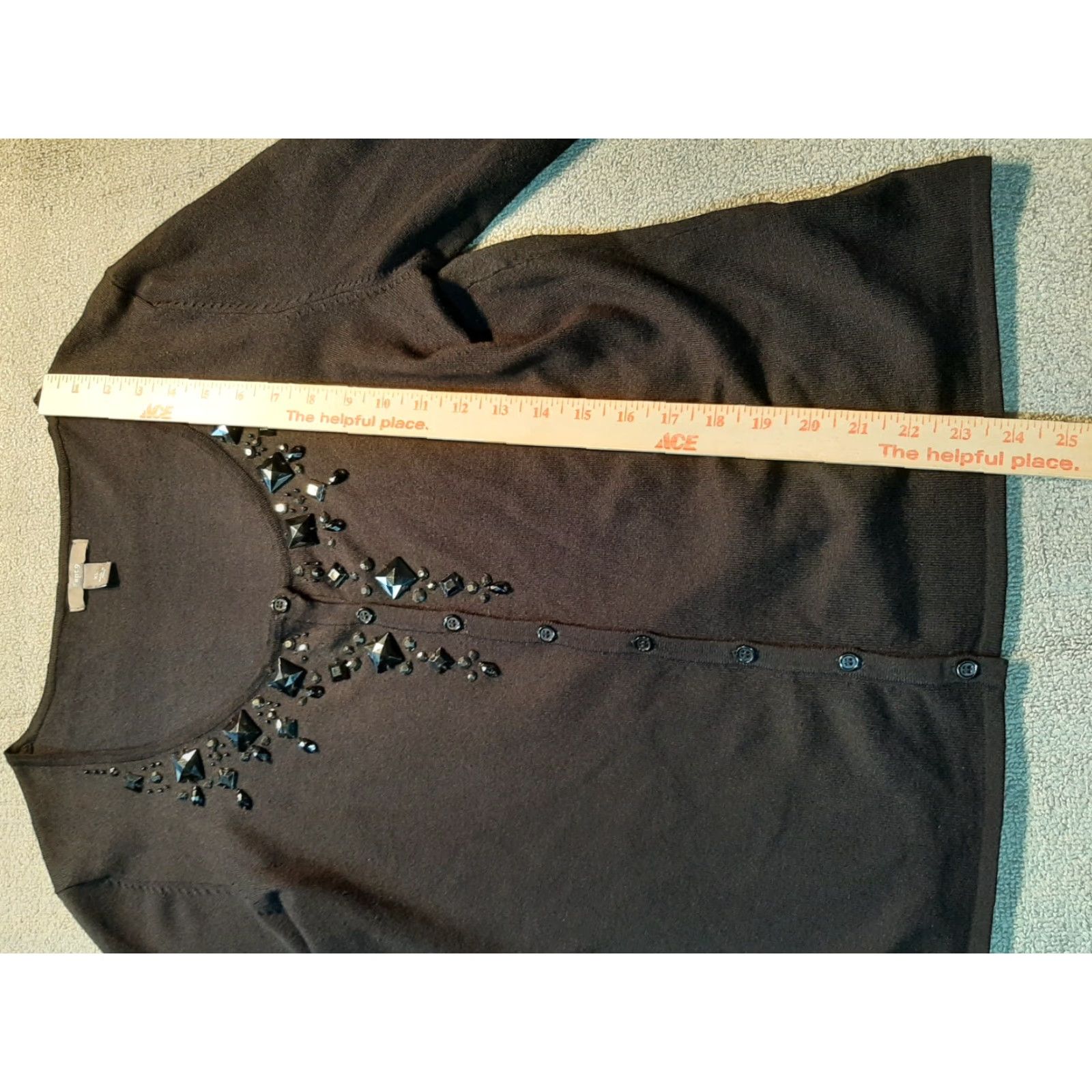 Apt. 9 APT 9 Long Sleeve Button-Up Shirt Black XL Beaded Women Classic Casual Button-Up Collared Woven All Seasons Size XL / US 12-14 / IT 48-50 - 4 Thumbnail