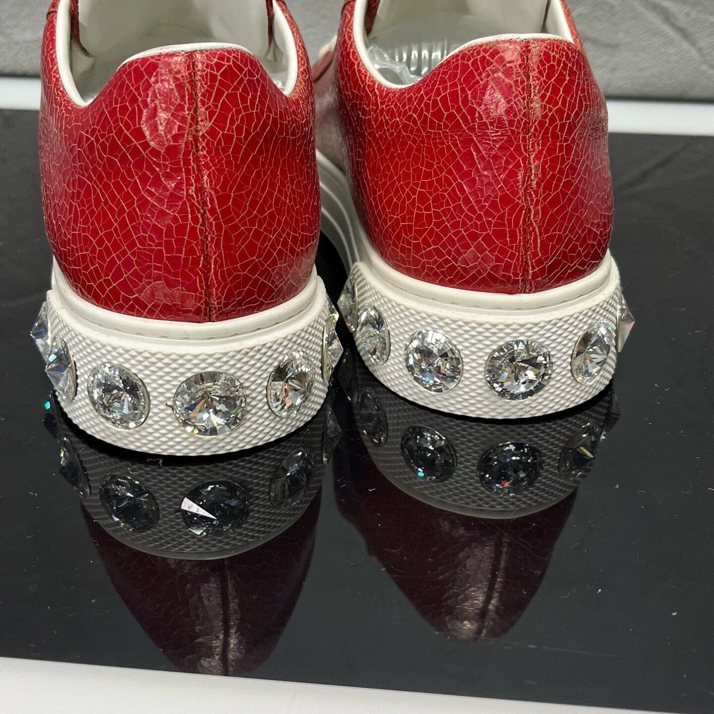 Miu Miu MIUMIU Red Cracked Leather Crystal Sneakers EUR 36 Size US 5 / IT 35 - 7 Thumbnail