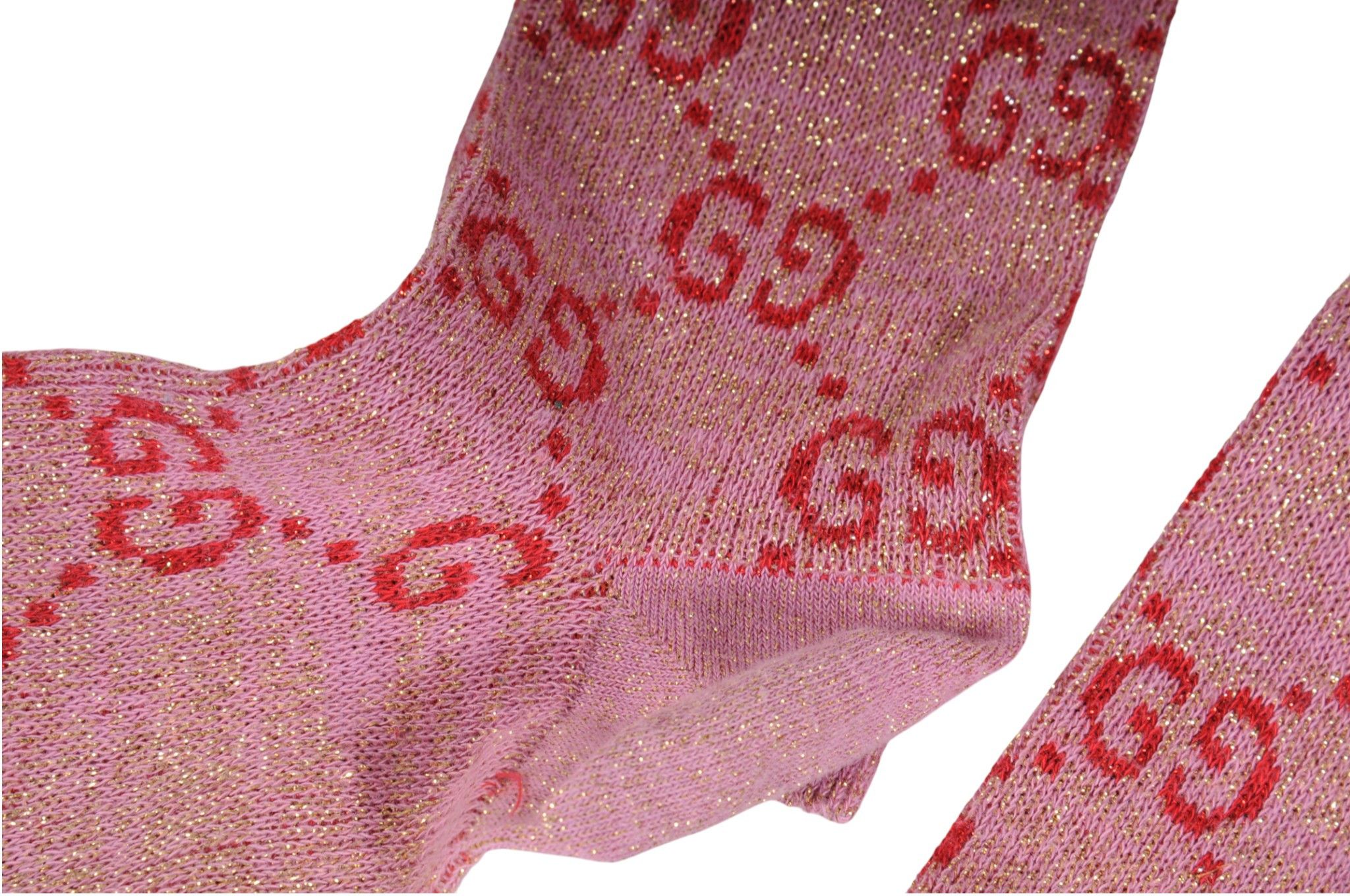Gucci Glittery GG Logo Monogram Socks Size Small Pink Red Size ONE SIZE - 5 Thumbnail