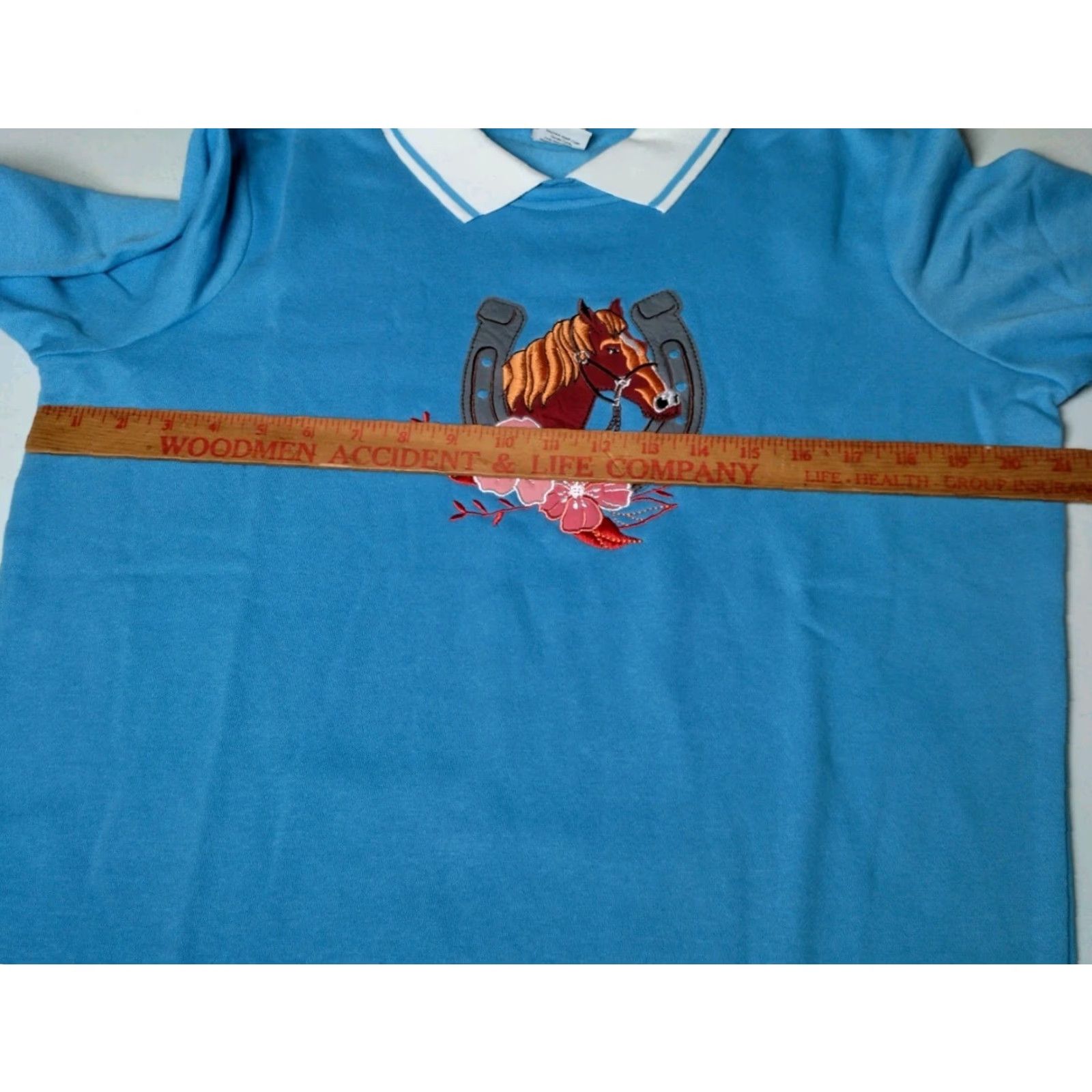 Vintage Adrian Delafield Horse Sweatshirt Women M Collared Horseshoe Equestrian Blue Size M / US 6-8 / IT 42-44 - 4 Thumbnail