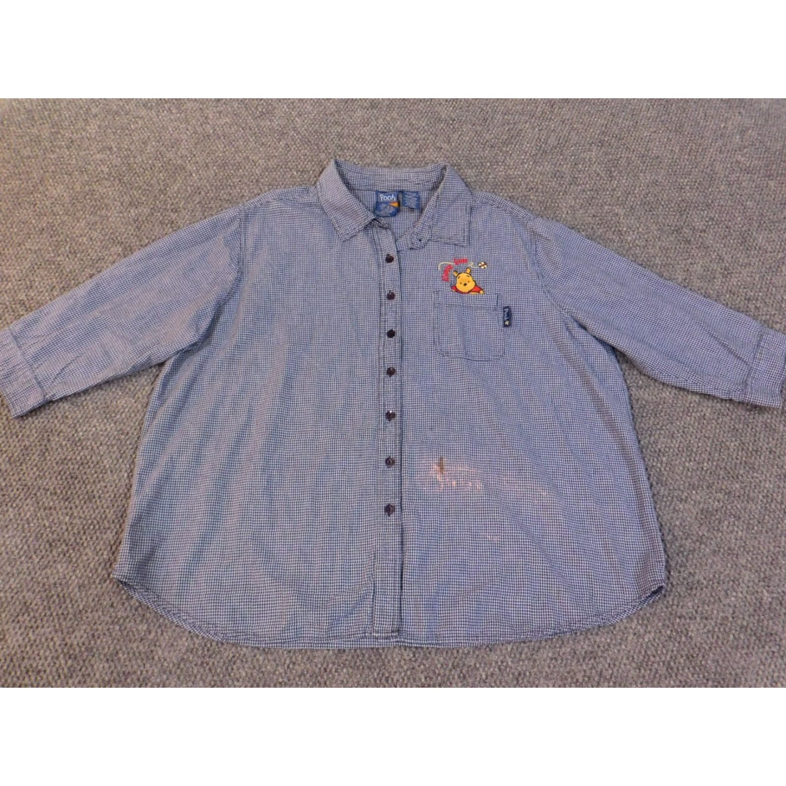 Vintage Winnie the Pooh Shirt Women 26W Blue Plaid Button-Up Embroidered Knit Cotton 90s Vintage Casual Womens Size 4XL / US 24-26 - 6 Thumbnail