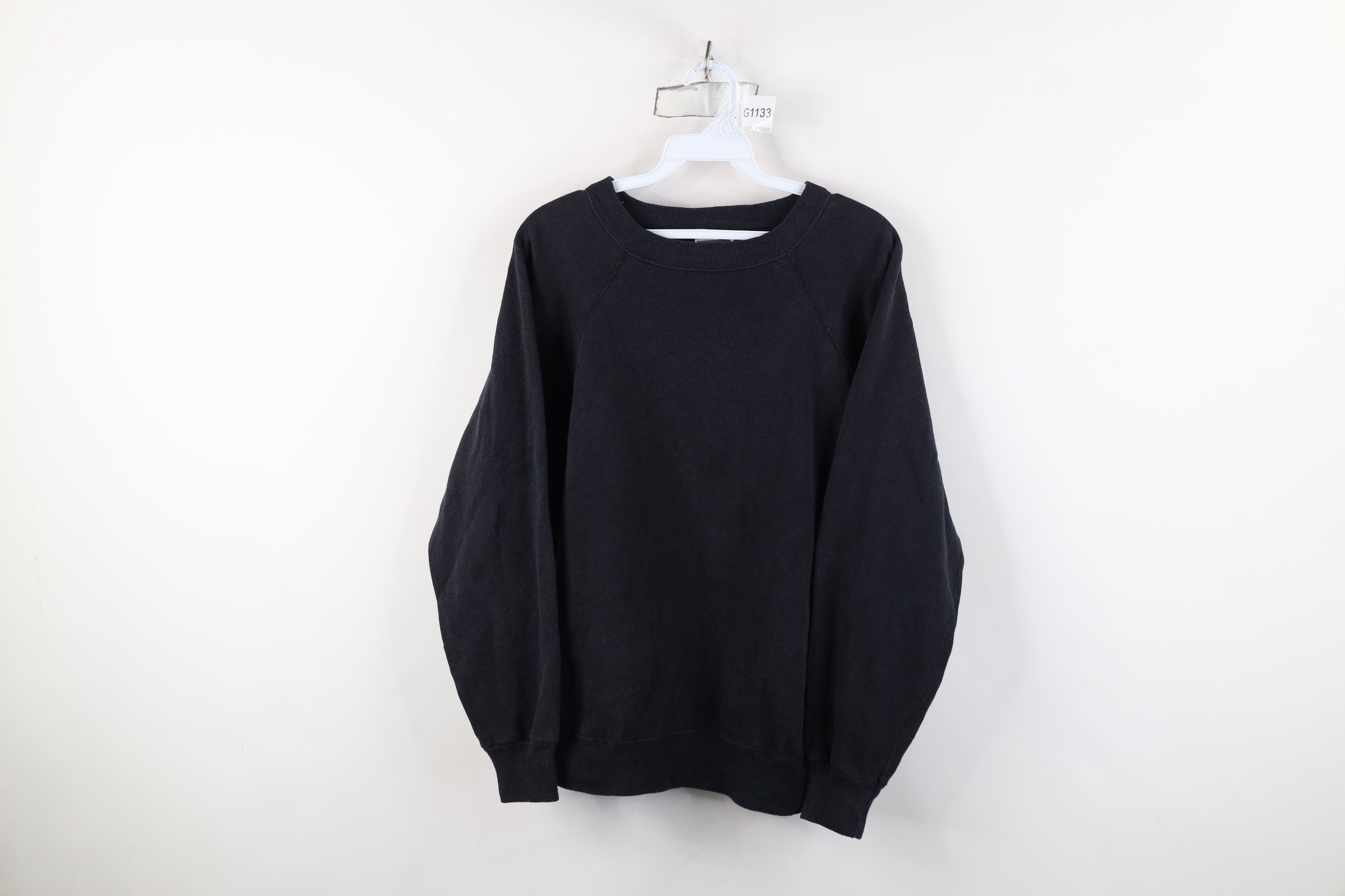 Hanes Vtg 80s 90s Hanes Blank Crewneck Sweatshirt Black USA Size L / US 10 / IT 46 - 1 Thumbnail