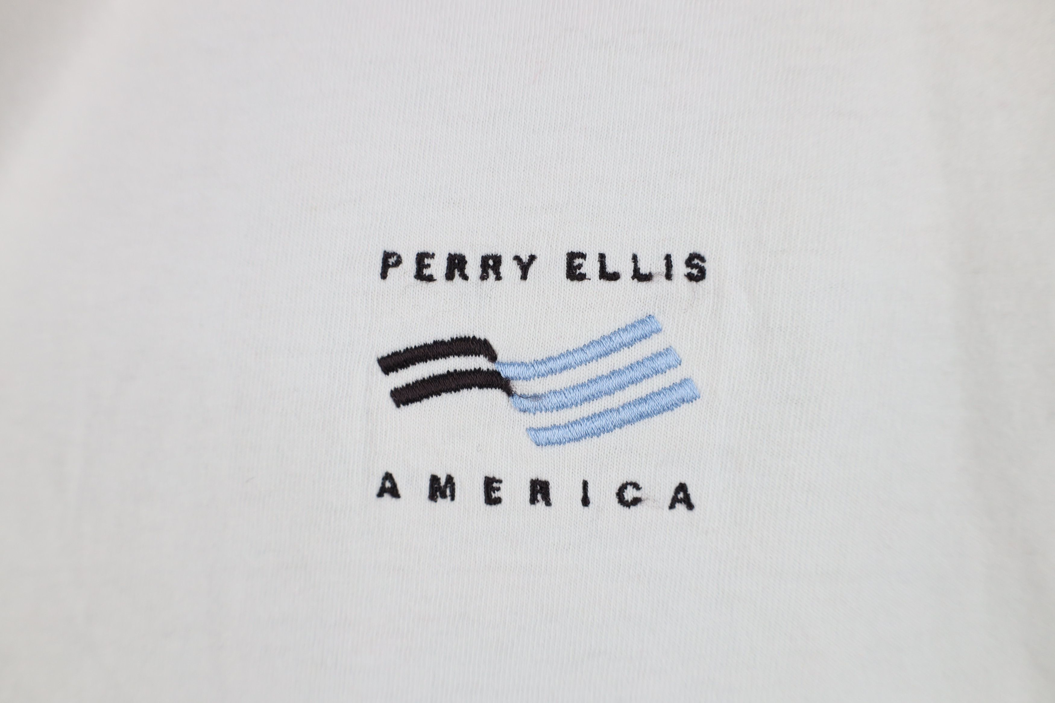 Vintage Vintage 90s Perry Ellis Flag Baggy Fit T-Shirt White Cotton Size US L / EU 52-54 / 3 - 4 Thumbnail