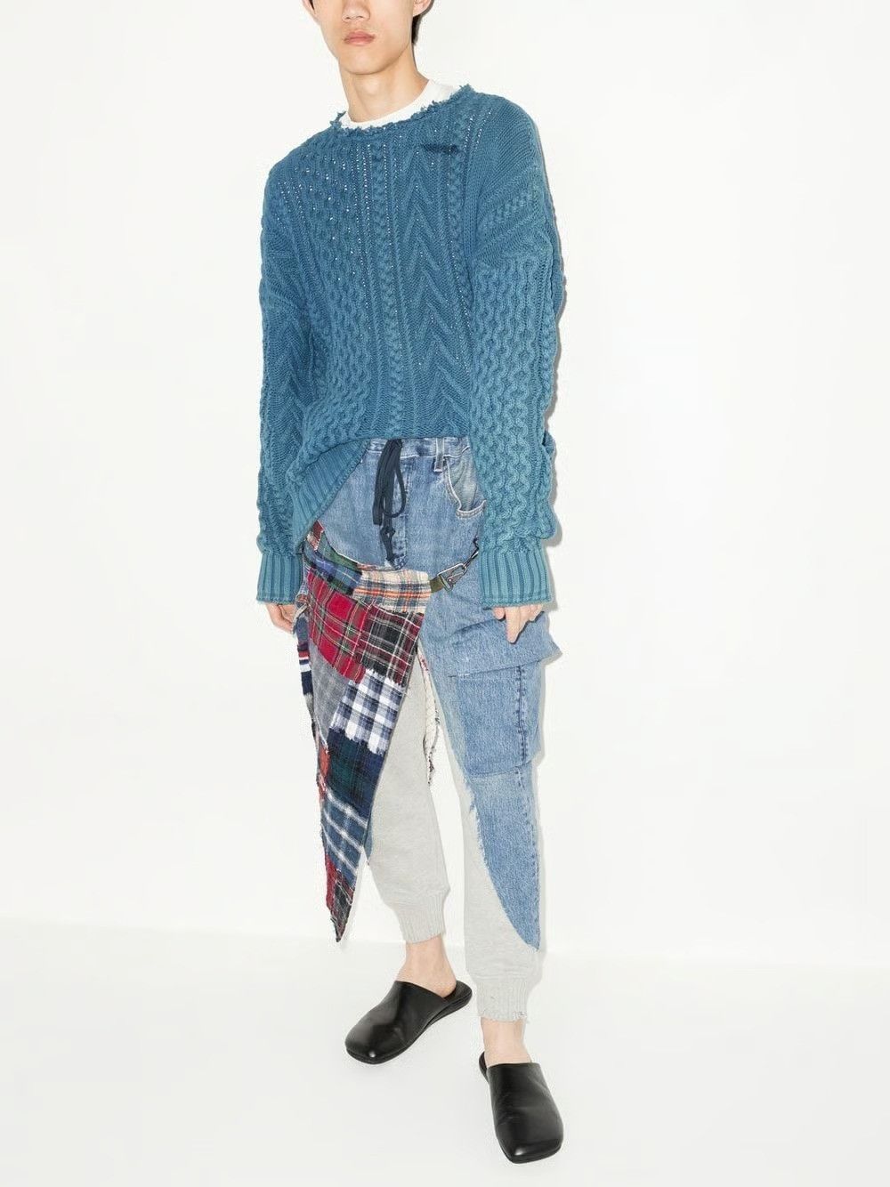 Greg Lauren Greg Lauren Plaid Stitchwork Denim Wrap Pant Size US 38 / EU 54 - 3 Thumbnail