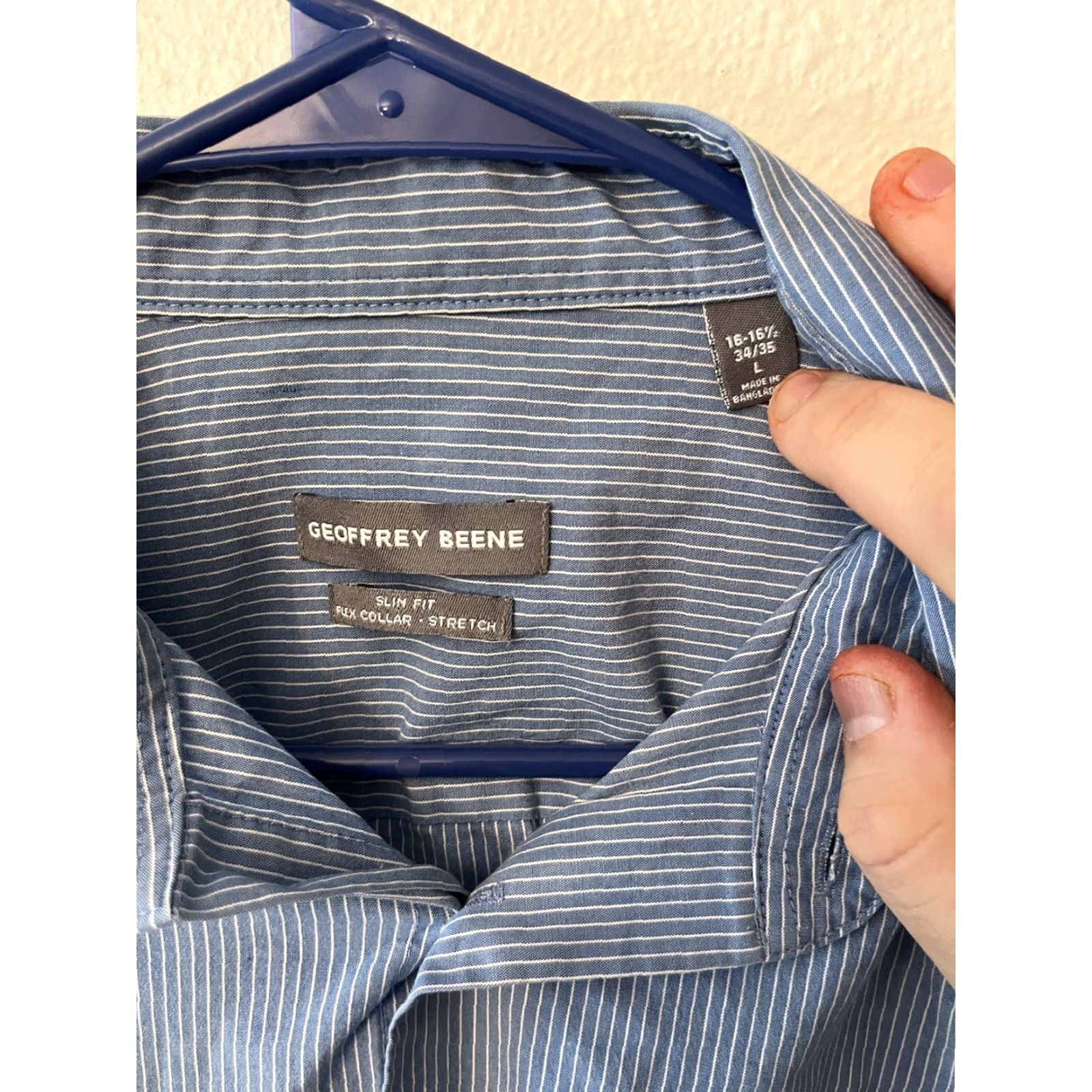Geoffrey Beene Geoffrey Beene Mens Shirt L Slim Fit Button-Down Blue Striped Cotton Blend Collared Shirt Wide Collar Down Sleeve Casual Summer Men’s Slimming Size US L / EU 52-54 / 3 - 3 Thumbnail